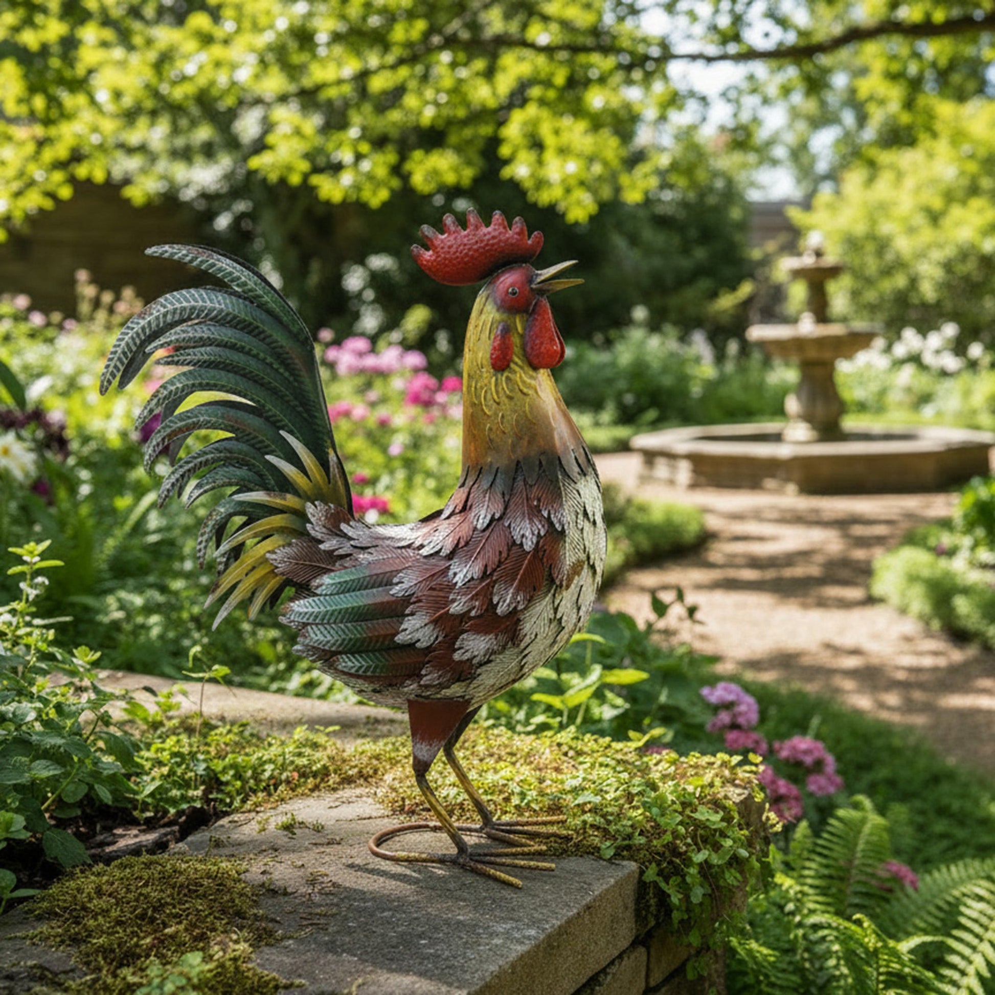 Rustic Metal Rooster Figurine Accent for Farmhouse Style
