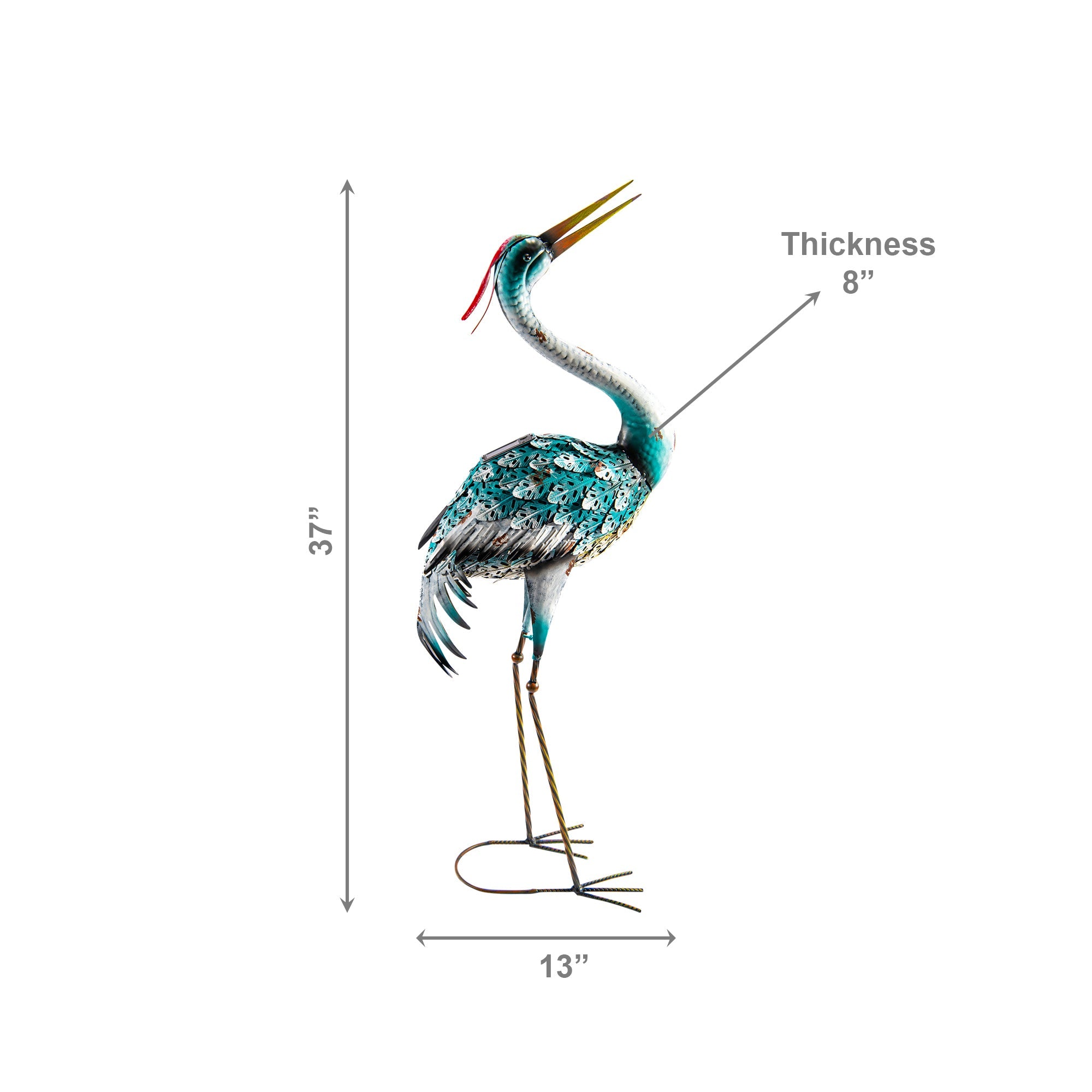 Blue Solar-Powered Metal Heron Garden Statue with Light Feature