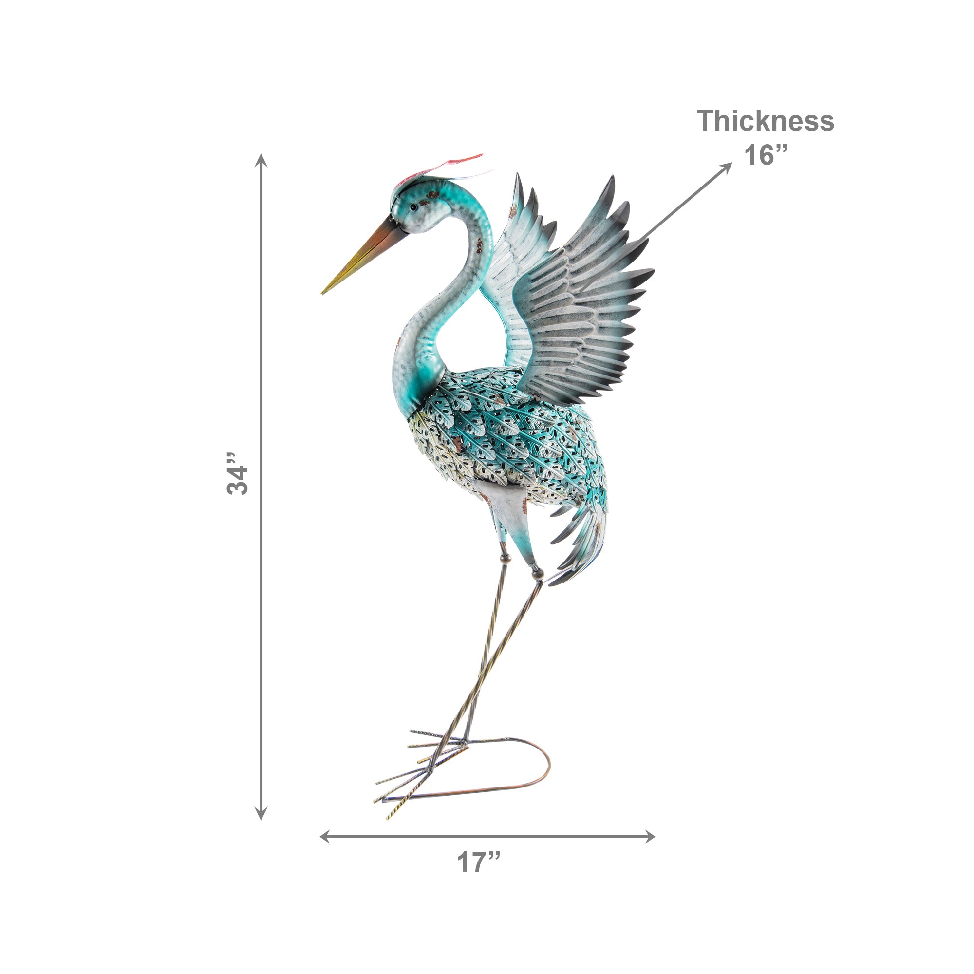 Blue Solar-Powered Wing-Spread Metal Heron Garden Décor with Lighting