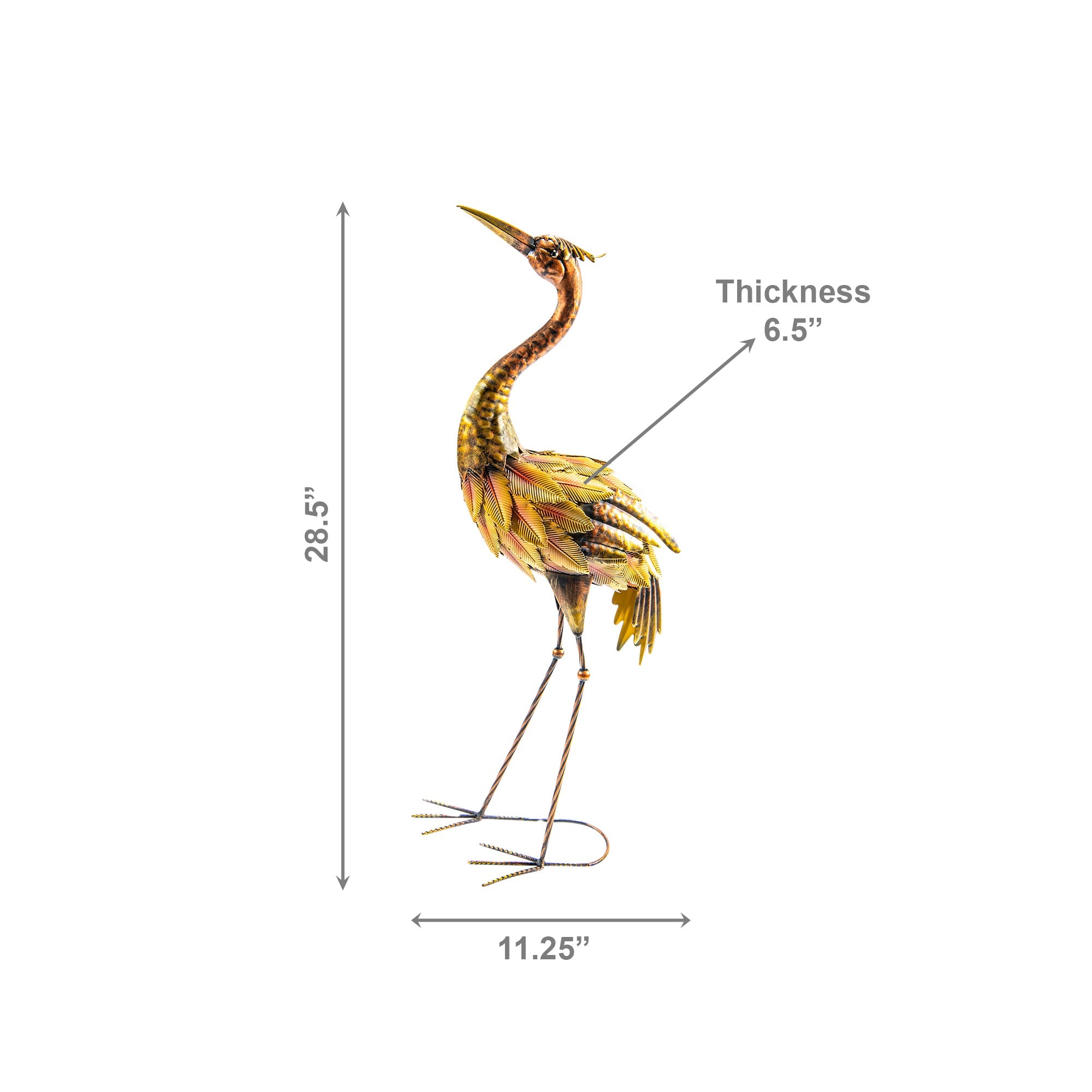 Gold and Yellow Painted Metal Heron Decorative Figurine