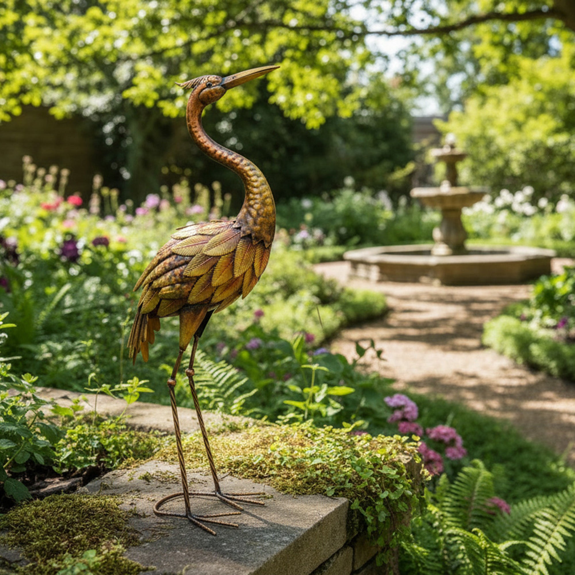Gold and Yellow Painted Metal Heron Decorative Figurine