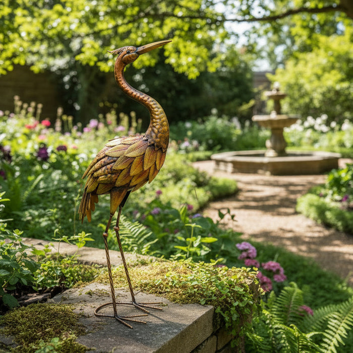 Gold and Yellow Painted Metal Heron Decorative Figurine