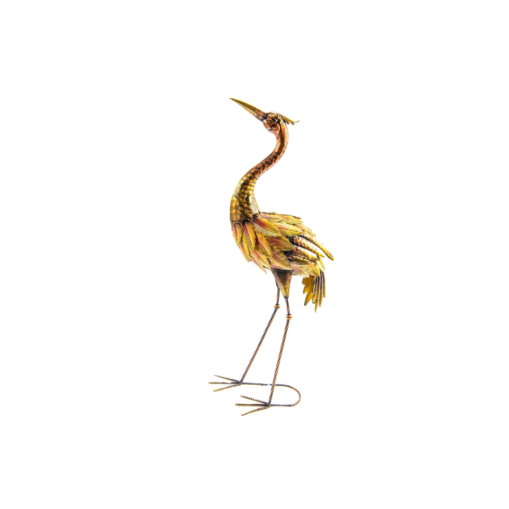 Gold and Yellow Painted Metal Heron Decorative Figurine