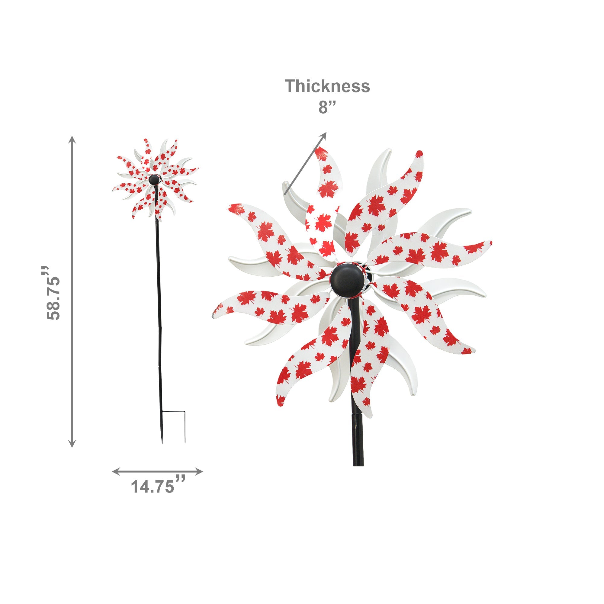 Maple Leaf Design Metal Wind Spinner Garden Stake for Yard Décor