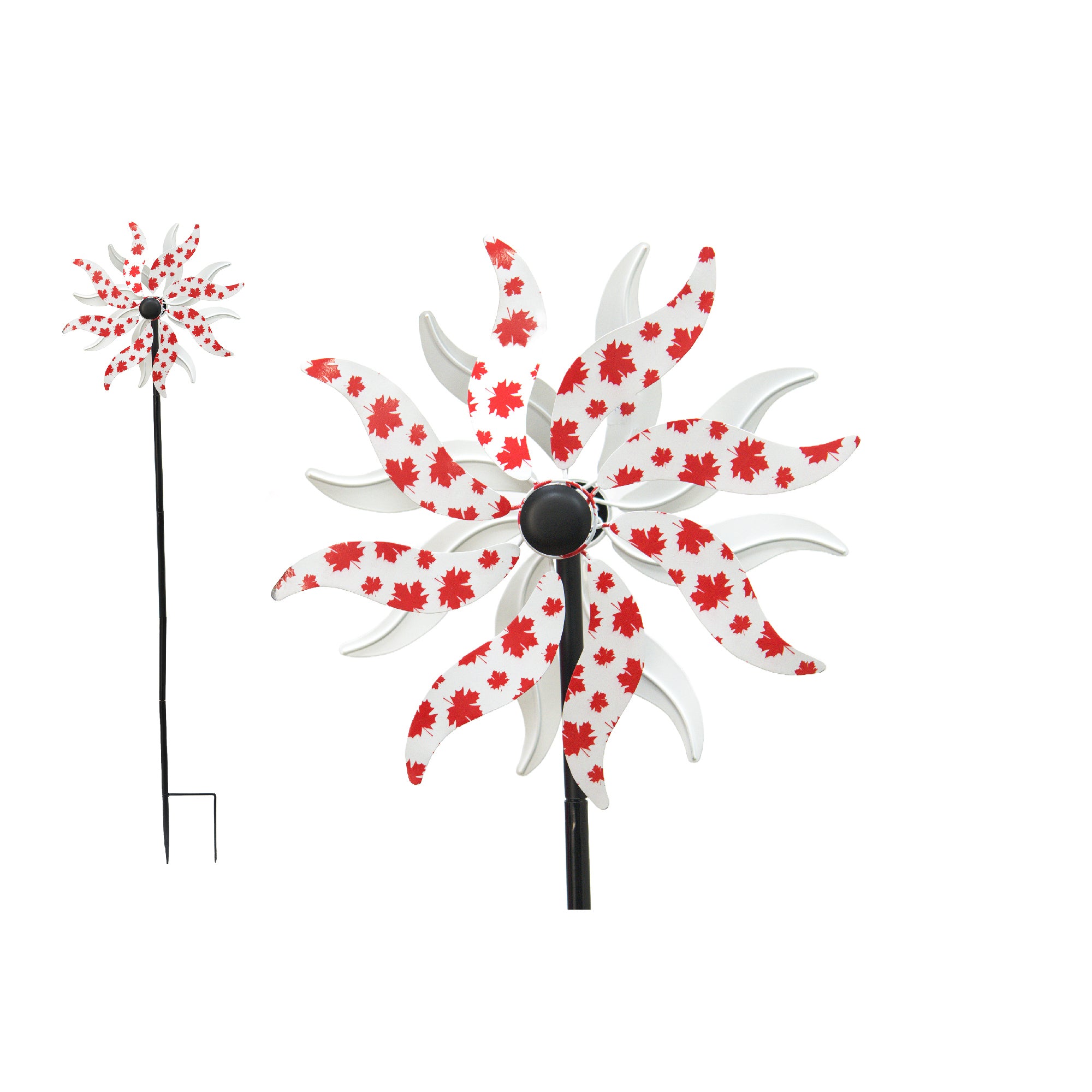 Maple Leaf Design Metal Wind Spinner Garden Stake for Yard Décor