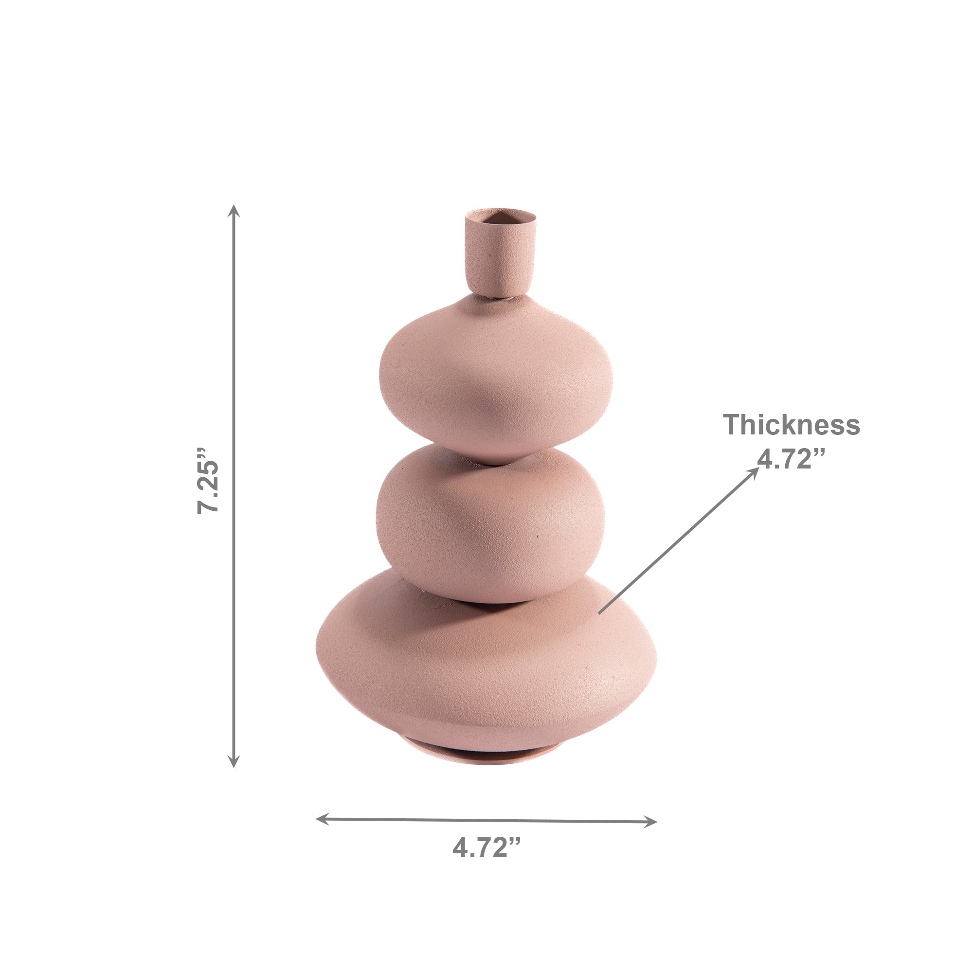7.25" Blush Colored Stacked Sculptural Iron Taper Candle Holder