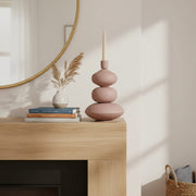 7.25" Blush Colored Stacked Sculptural Iron Taper Candle Holder