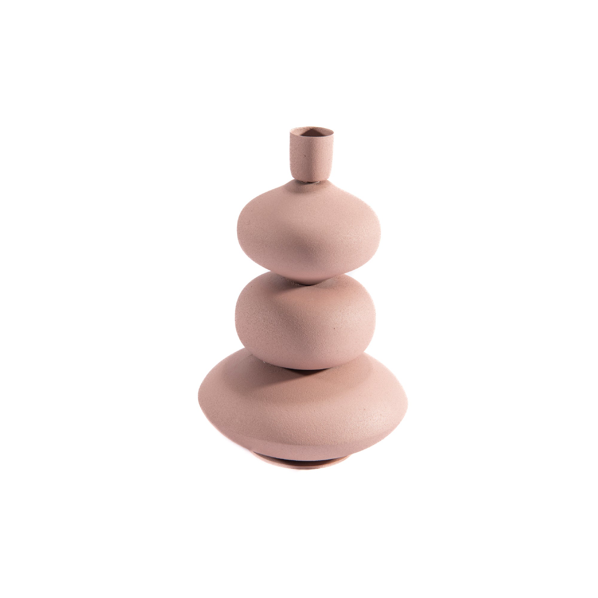 7.25" Blush Colored Stacked Sculptural Iron Taper Candle Holder