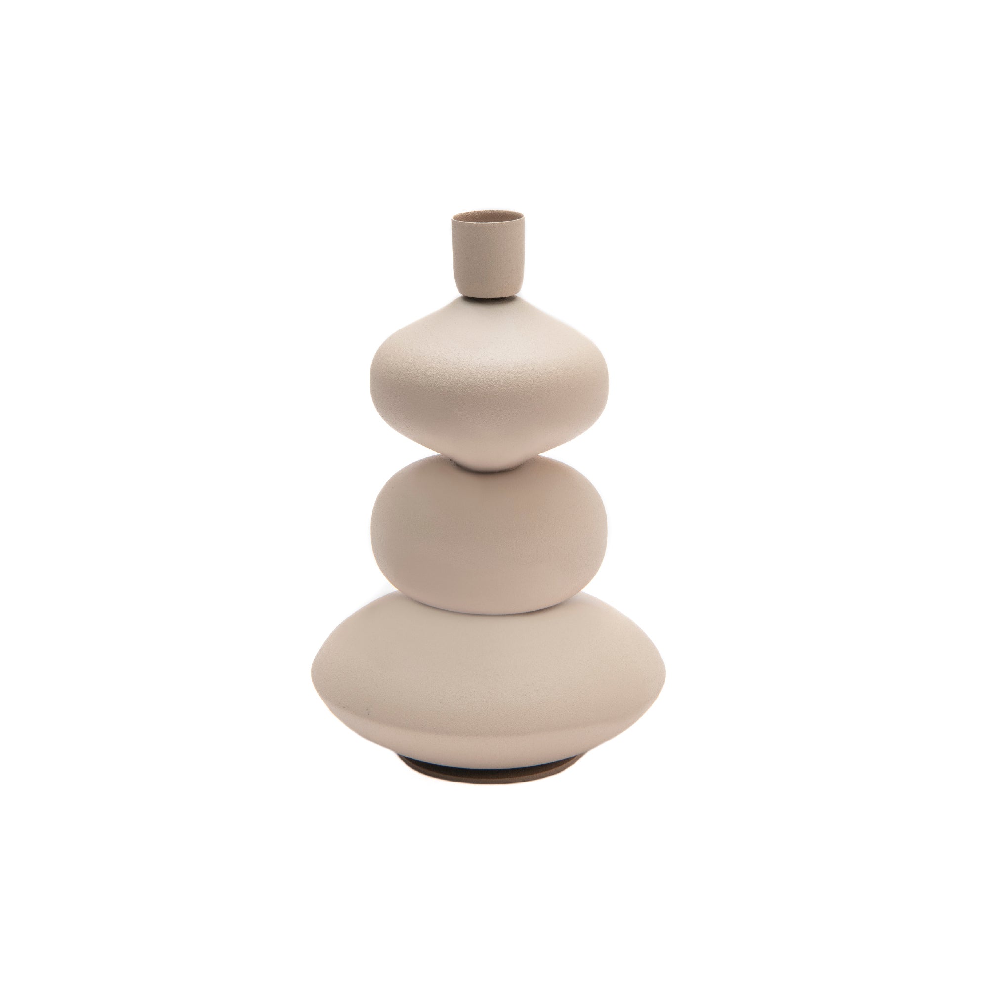 7.25" Sand Tone Stacked Sculptural Iron Taper Candle Holder