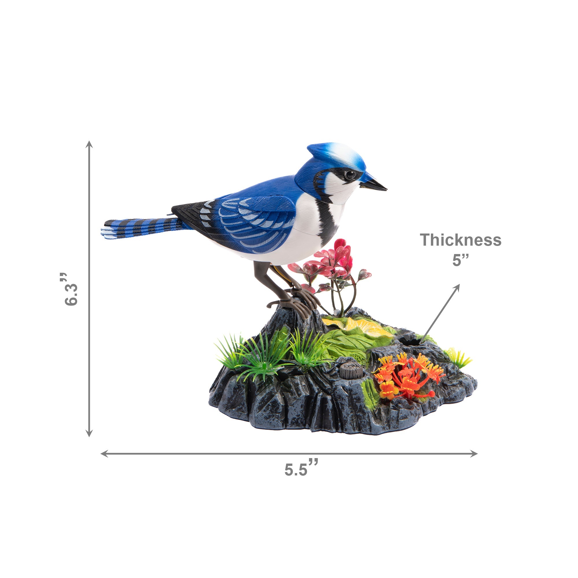 Voice-Activated Blue Jay Induction Bird Decorative Accent with Movement