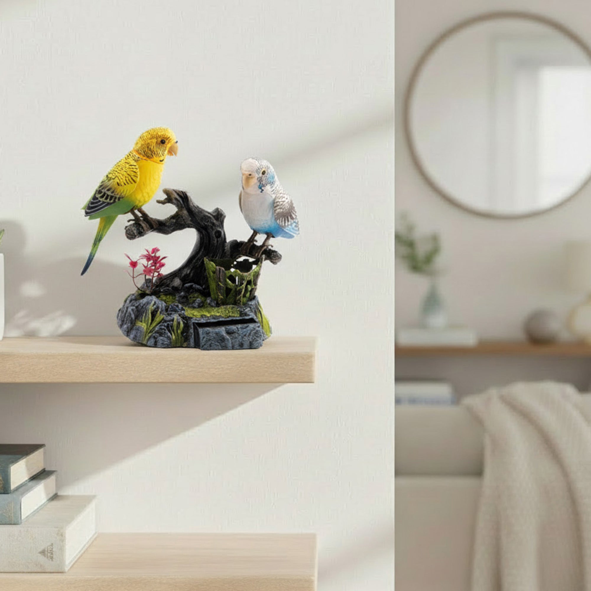 Voice-Activated Blue & Yellow Parrots Induction Bird Décor with Sound
