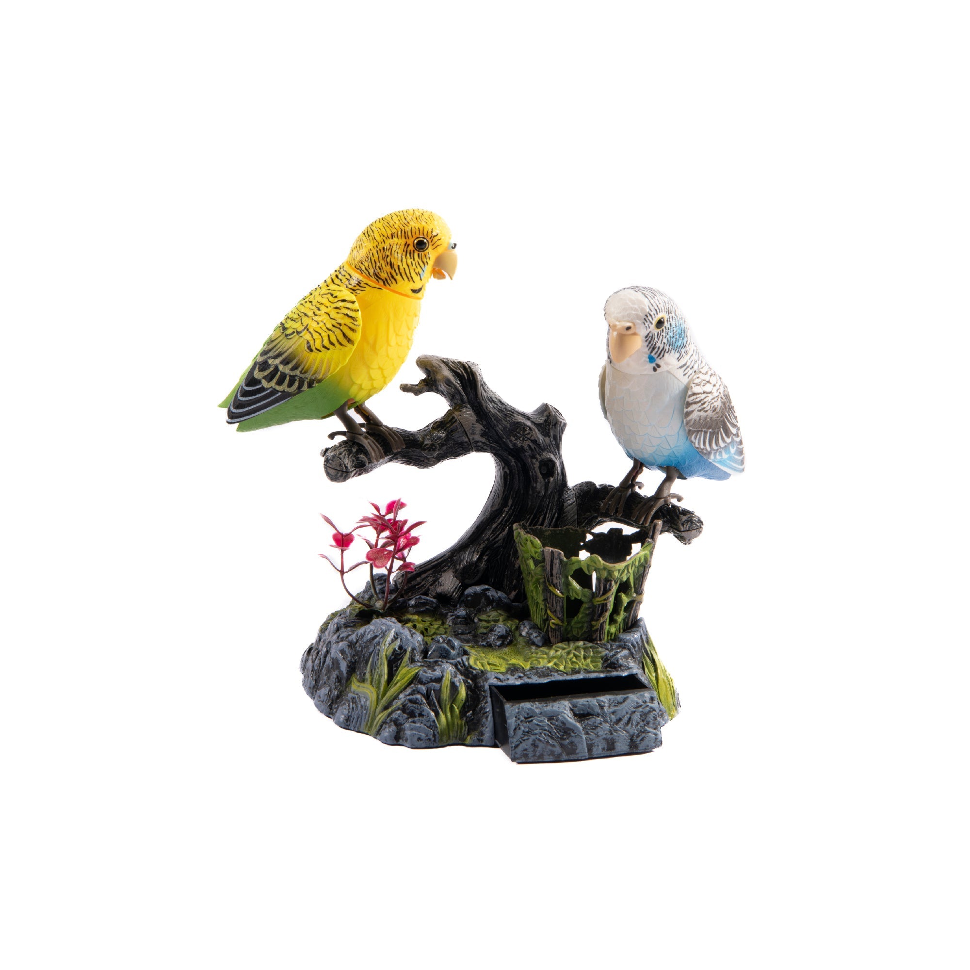 Voice-Activated Blue & Yellow Parrots Induction Bird Décor with Sound