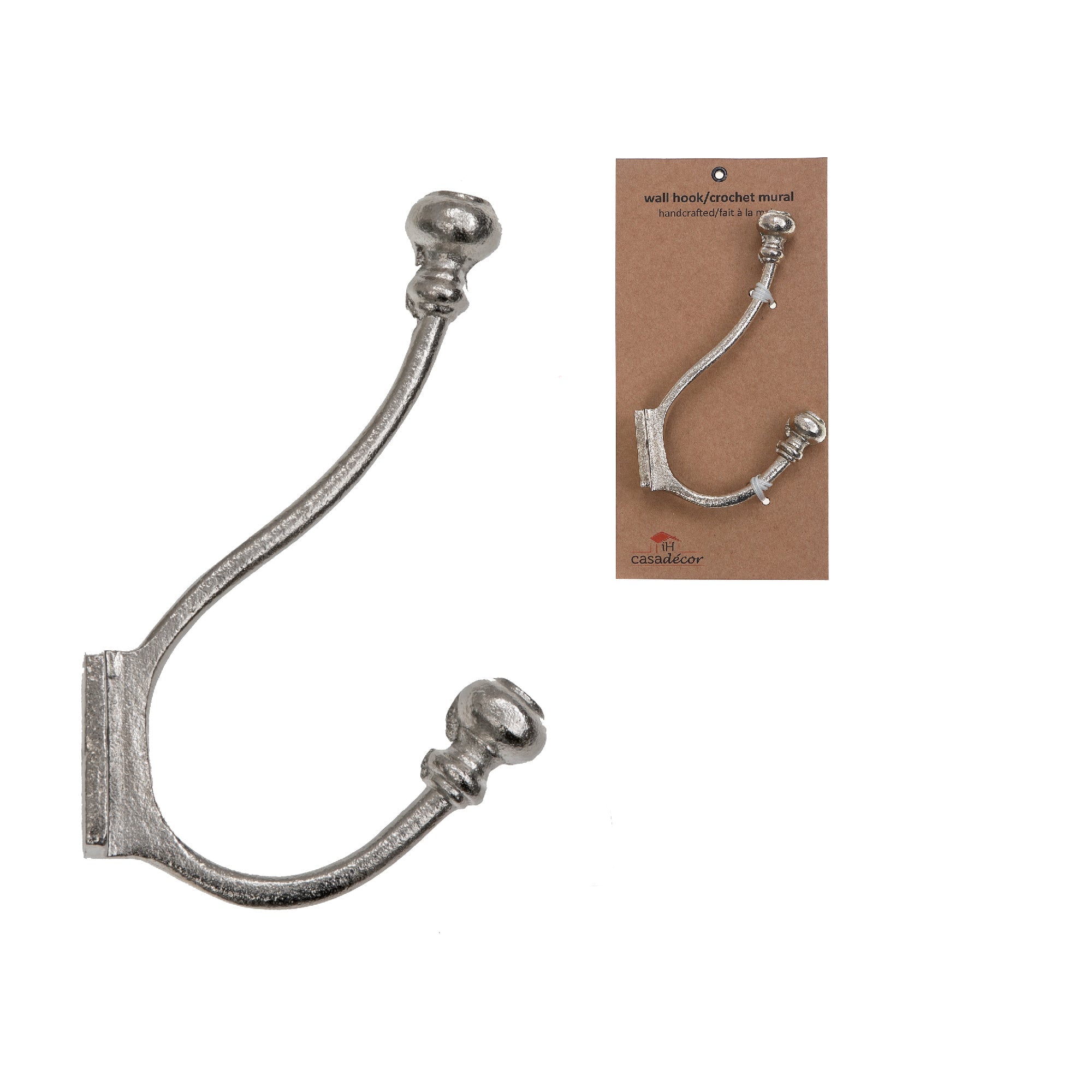 Classic Double Iron Wall Hook Nickel - Set of 2 Heavy Duty Wall Storage Hooks