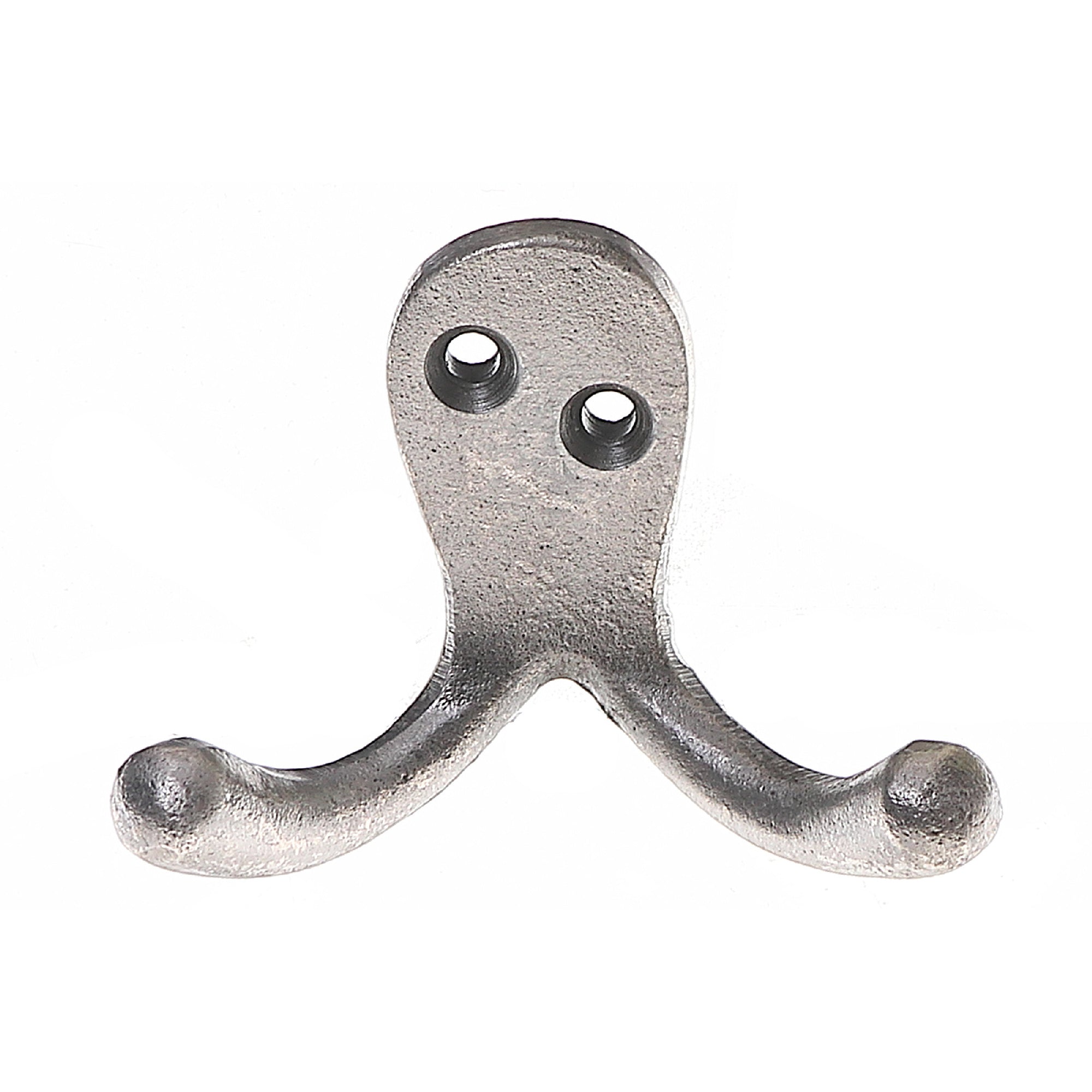 Double Prong Iron Hook Antique Silver Set Of 3, Wall Organizer, Rustic Wall Hooks