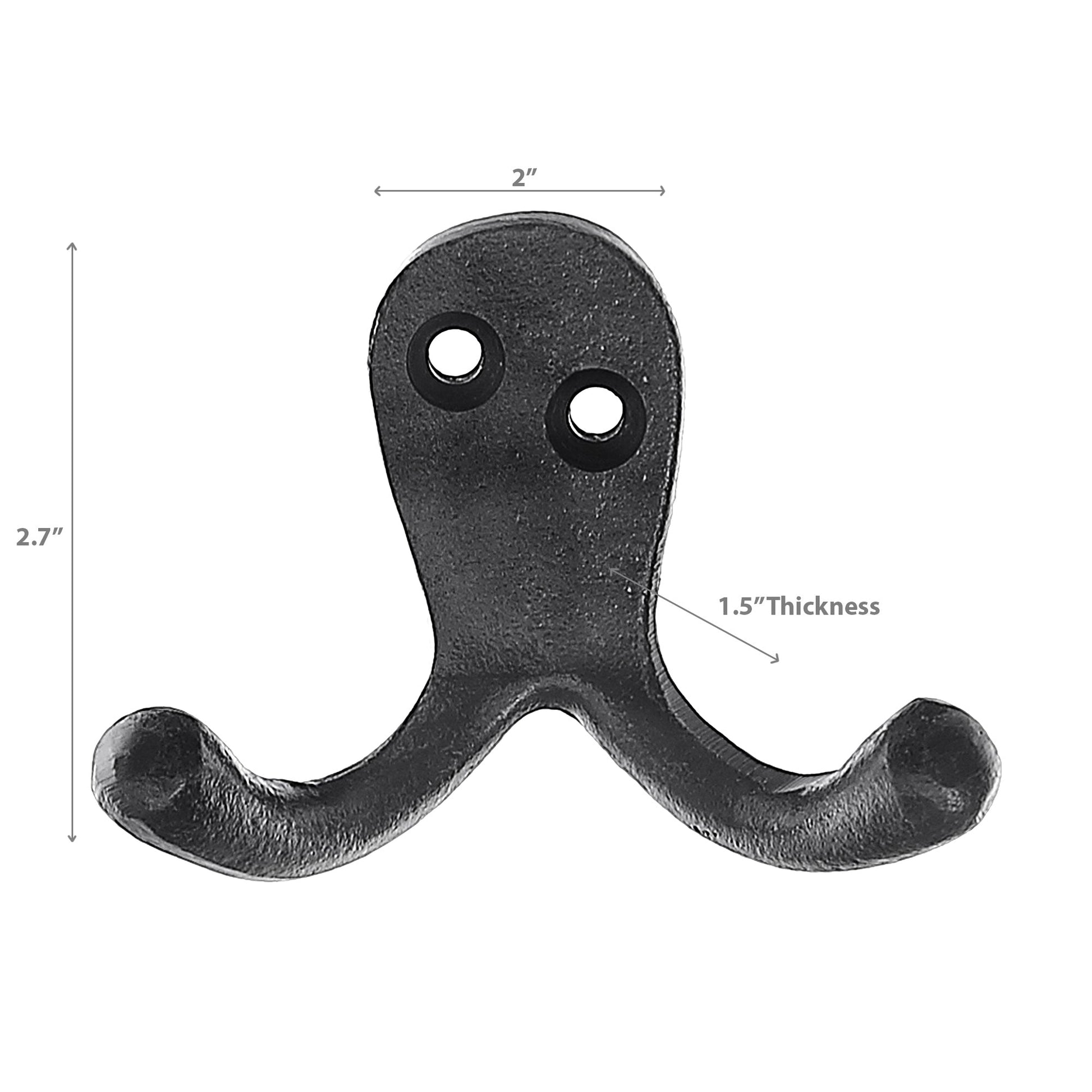 Double Prong Iron Hook Black - Set of 3