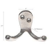 Double Prong Iron Hook Nickel - Set of 3