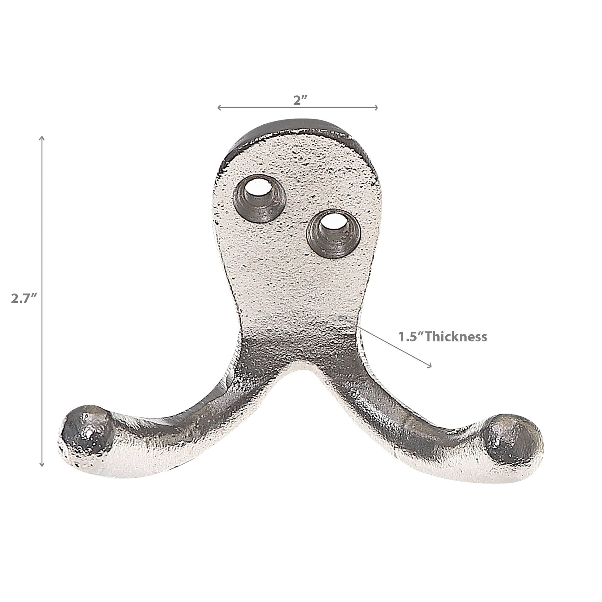 Double Prong Iron Hook Nickel - Set of 3
