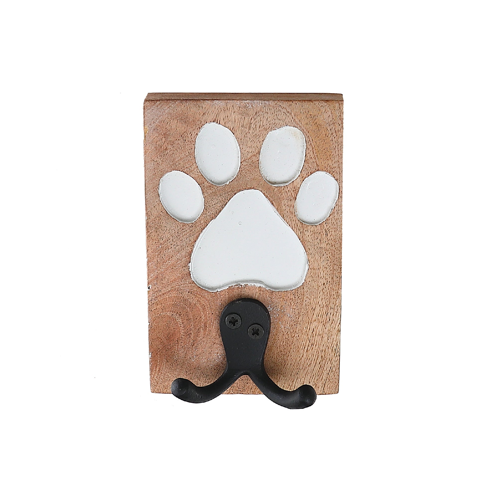Etched Wooden Paw With Double Prong Hook Black, Pet Wall Hook, Home Organization Accent