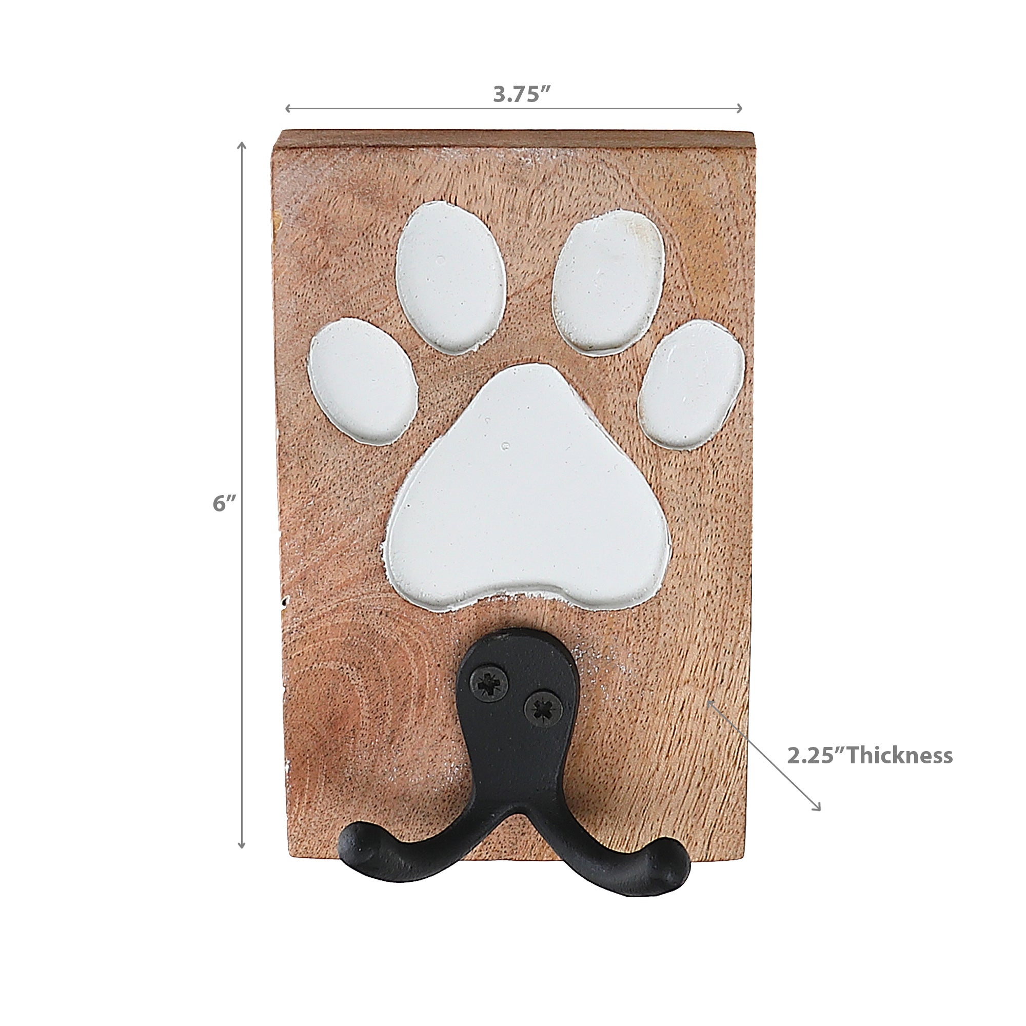 Etched Wooden Paw With Double Prong Hook Black, Pet Wall Hook, Home Organization Accent
