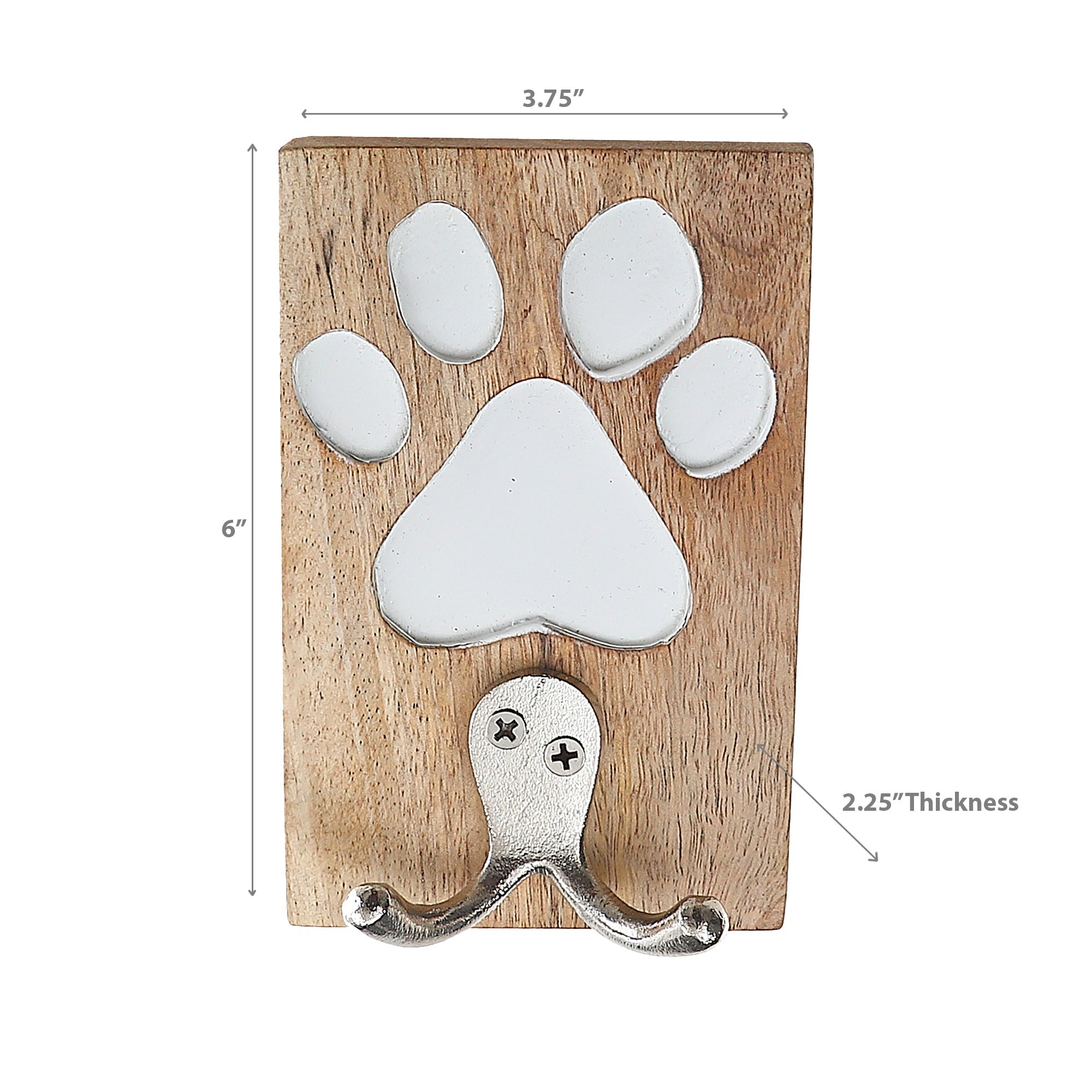 Etched Wooden Paw With Double Prong Hook Nickel, Pet Wall Hook, Home Organization Accent