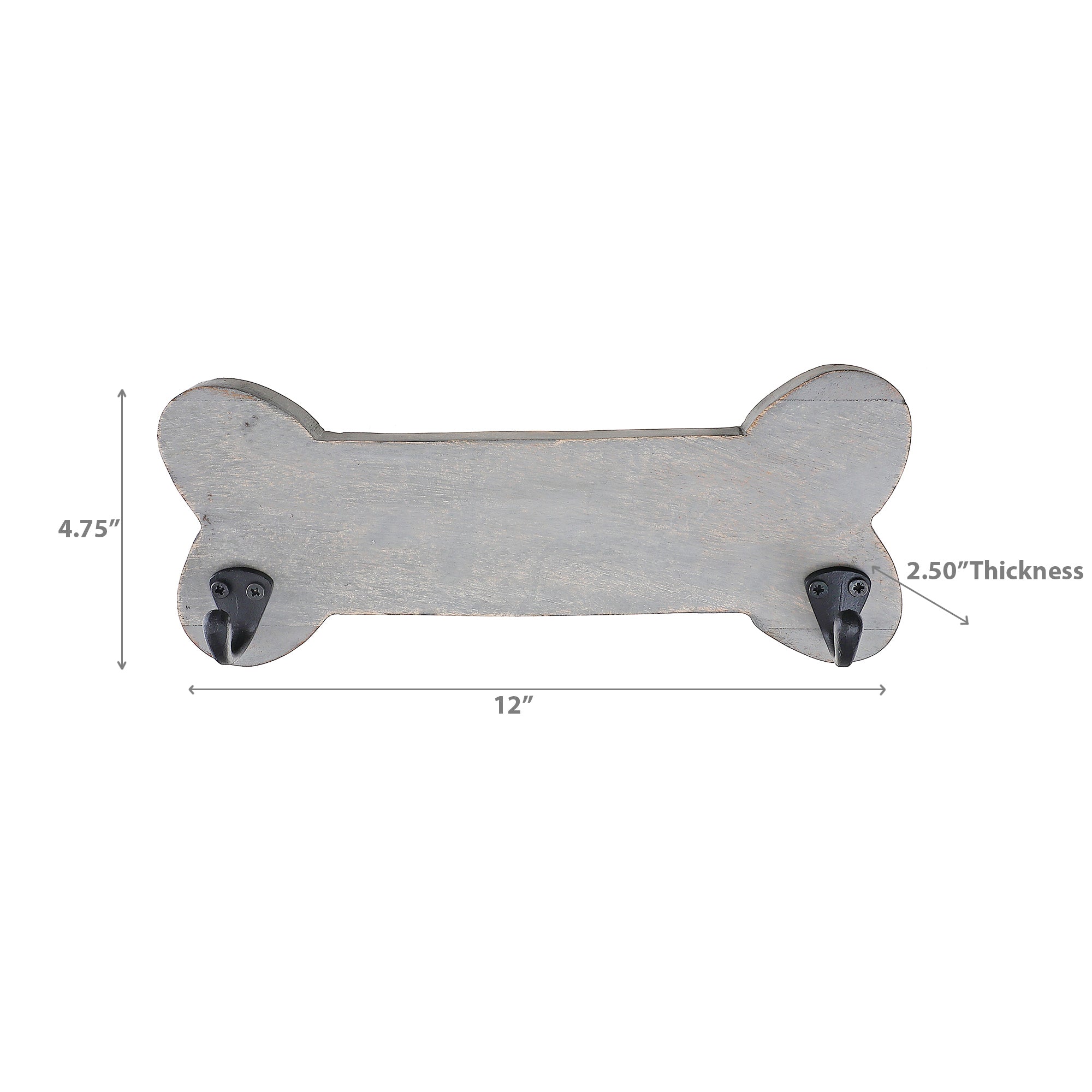 Wooden Bone Shape Wall Hook With 2 Nickel Hooks Gray, Pet Home Decor, Entryway Wall Organizer