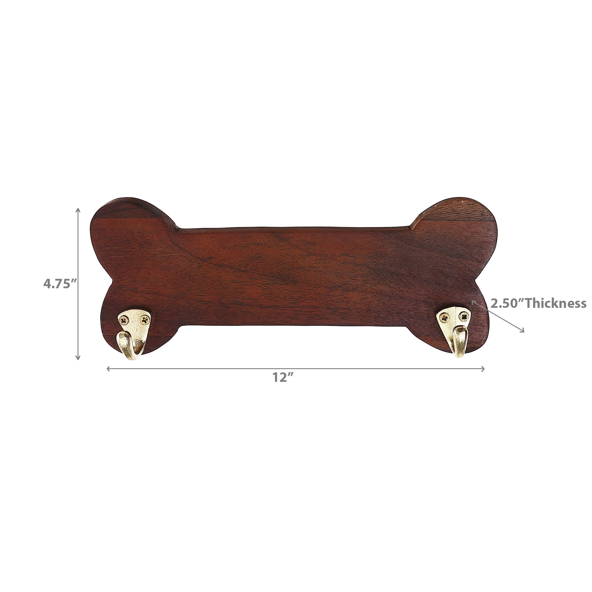 Wooden Bone Shape Wall Hook With 2 Gold Hooks Mahogany, Pet Home Organizer, Entryway Wall Decor