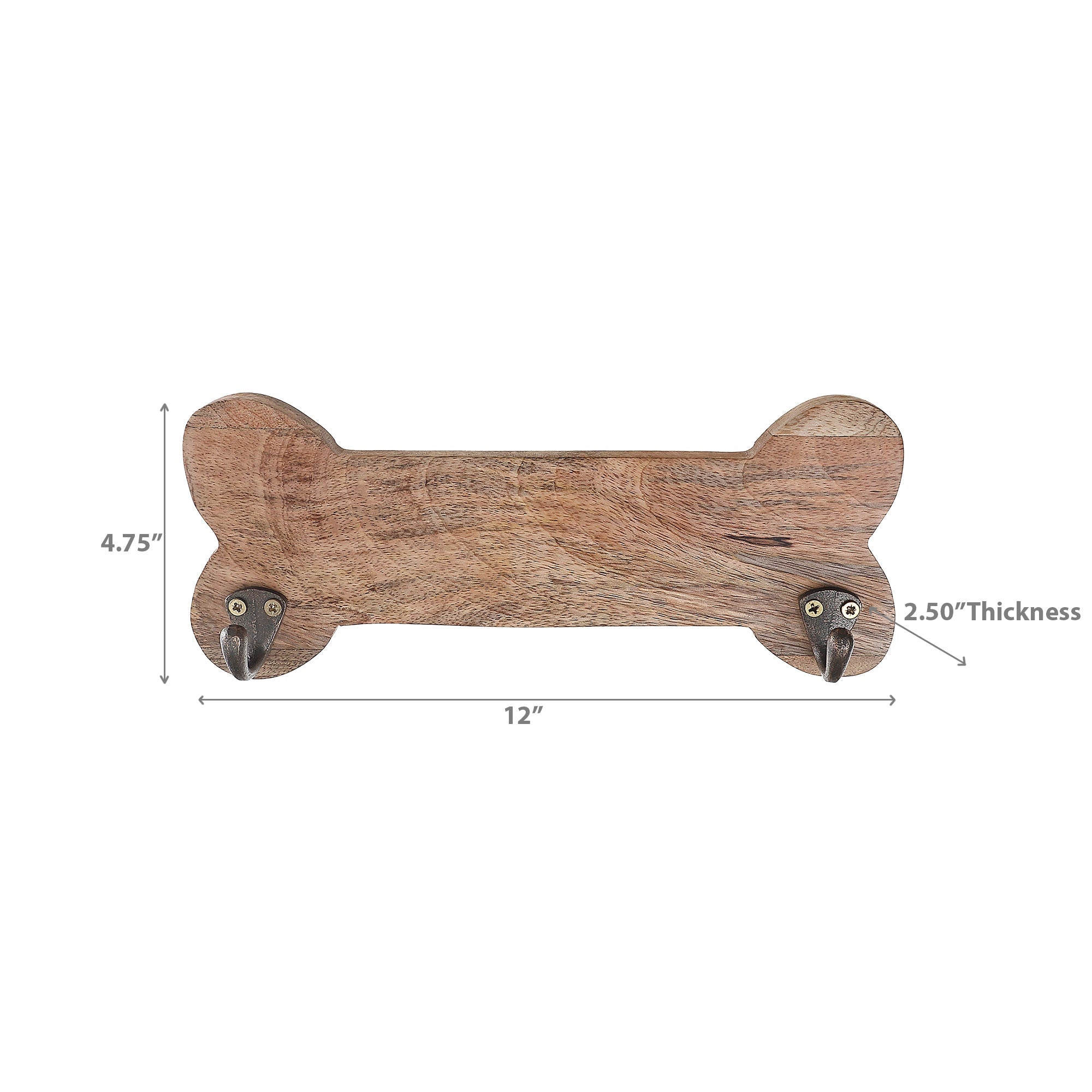 Wooden Bone Shape Wall Hook With 2 Brass Hooks Natural, Pet Home Organizer, Rustic Wall Accent