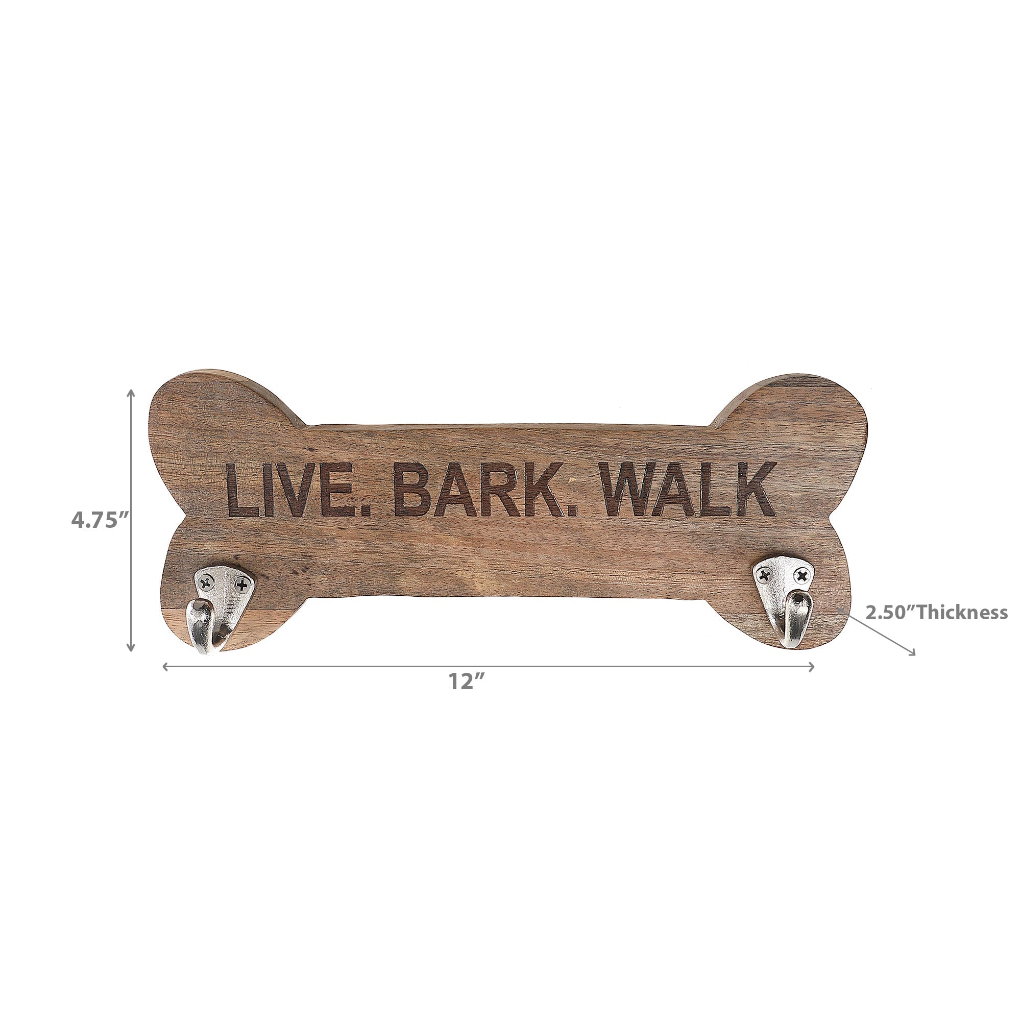 Wood Bone Shape Live Bark Wall Hook With 2 Nickel Hooks, Rustic Pet Home Organizer