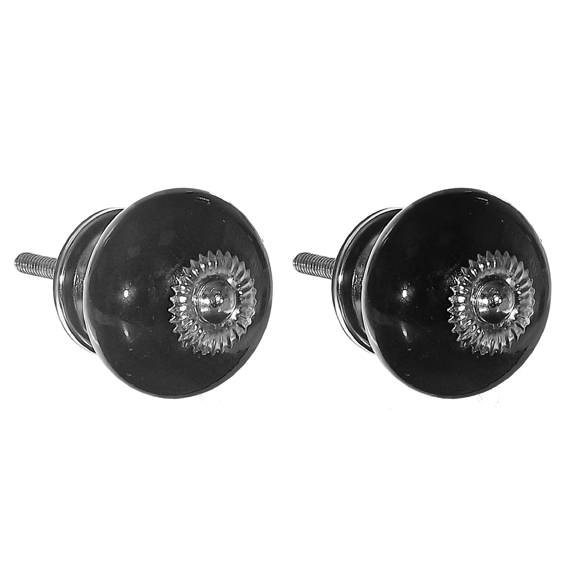 Black Smooth Ceramic Knob Set of 2 – Cabinet & Drawer Hardware, Modern Home Decor