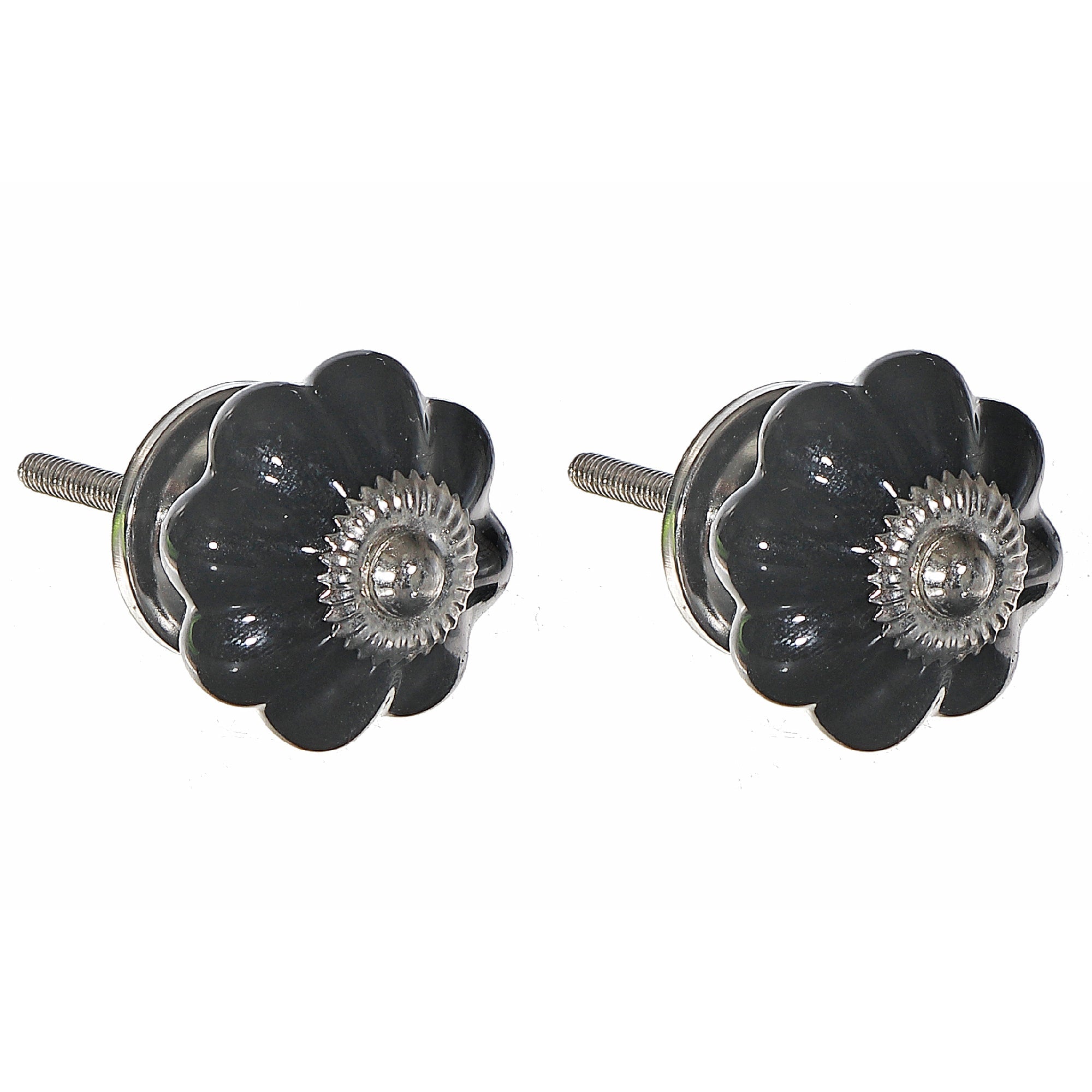 Black Scalloped Ceramic Knob Set of 2 – Cabinet & Drawer Hardware, Home Decor
