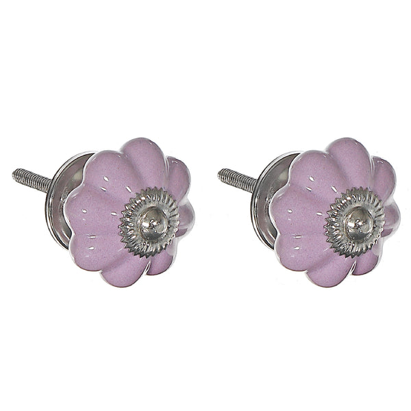 Decorative Scalloped Ceramic Knob Set Of 2 Purple - Set of 2