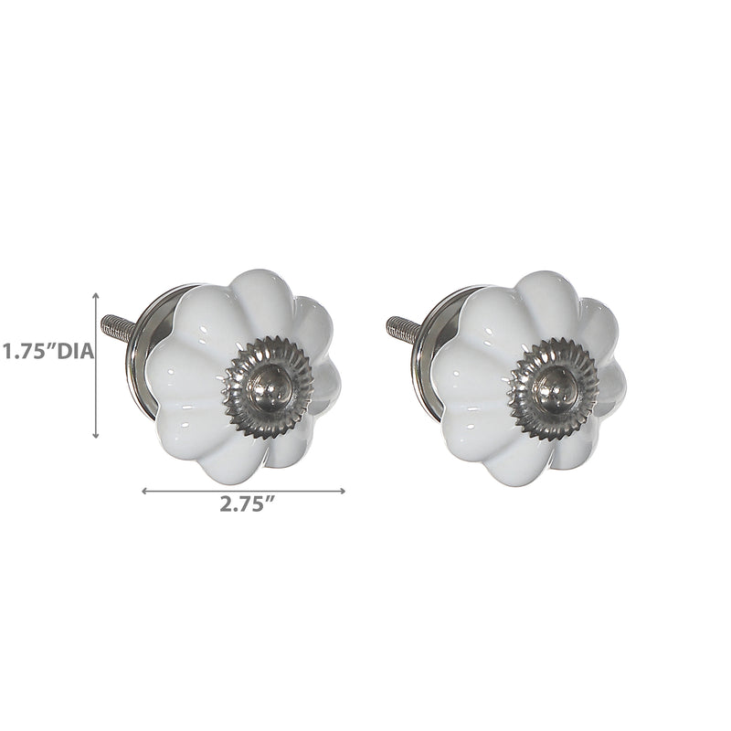 Decorative Scalloped Ceramic Knob Set Of 2 White - Set of 2