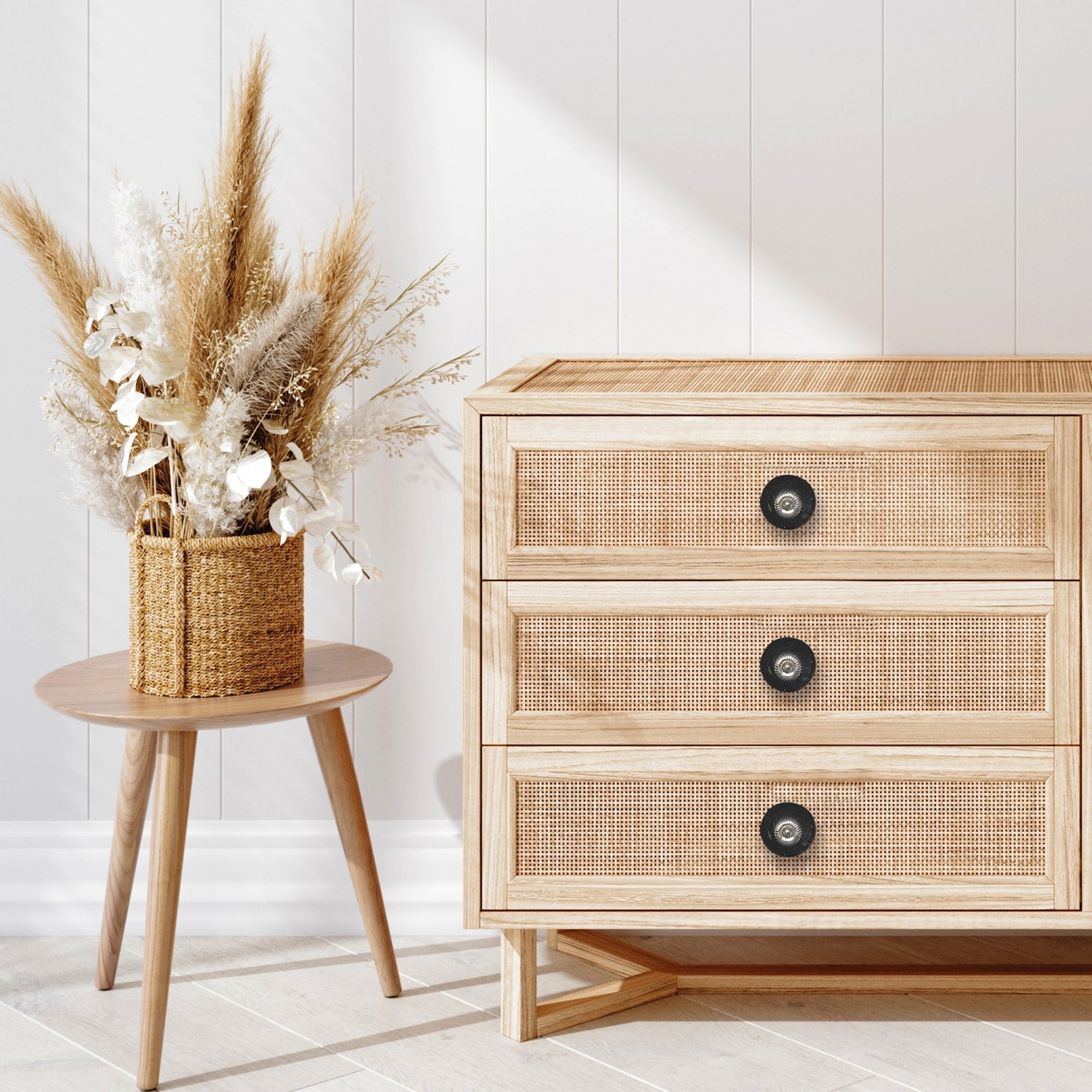 Black Smooth Ceramic Decorative Knob Set of 4 – Cabinet & Drawer Hardware, Modern Home Decor