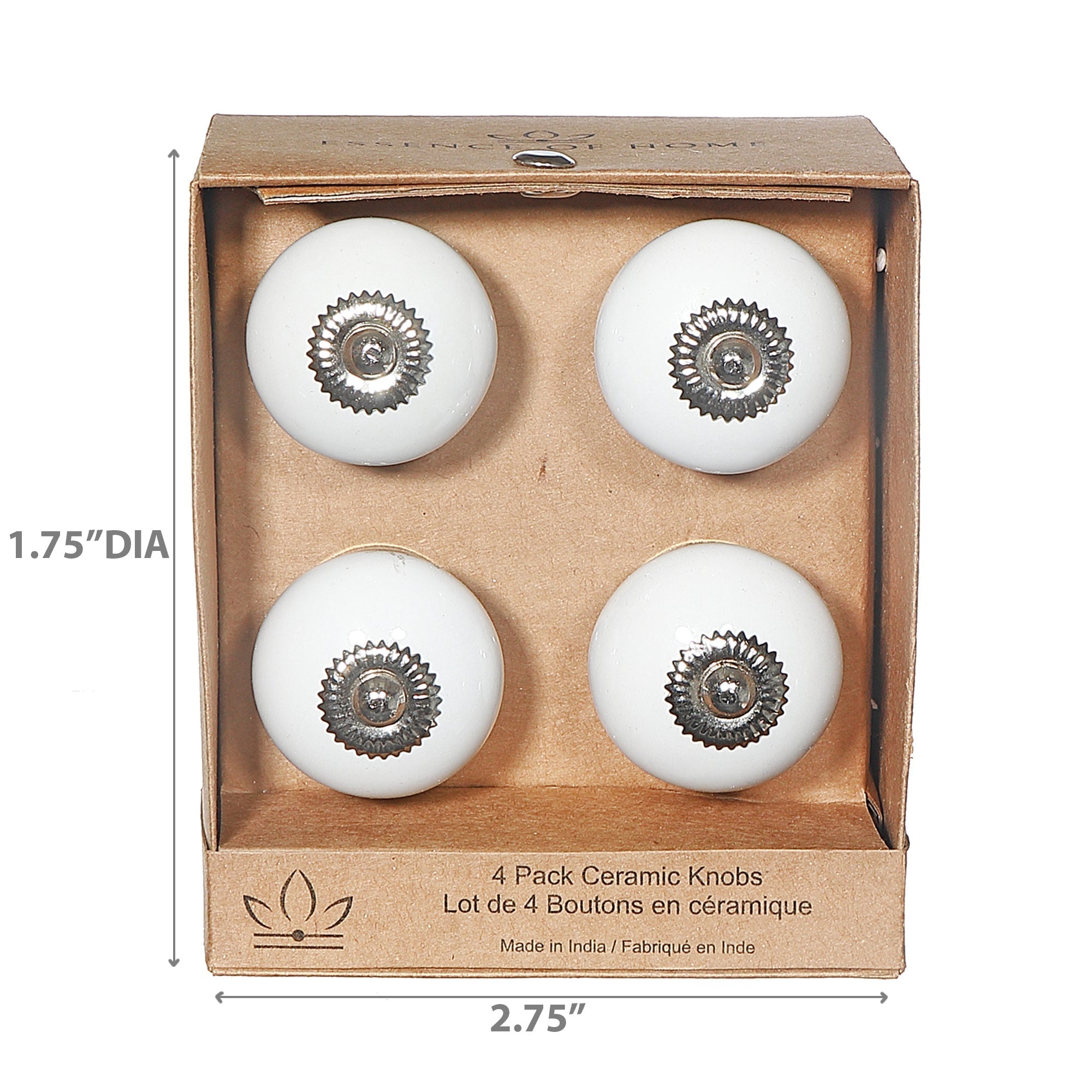 White Smooth Ceramic Decorative Knob Set of 4 – Cabinet & Drawer Hardware, Modern Home Decor