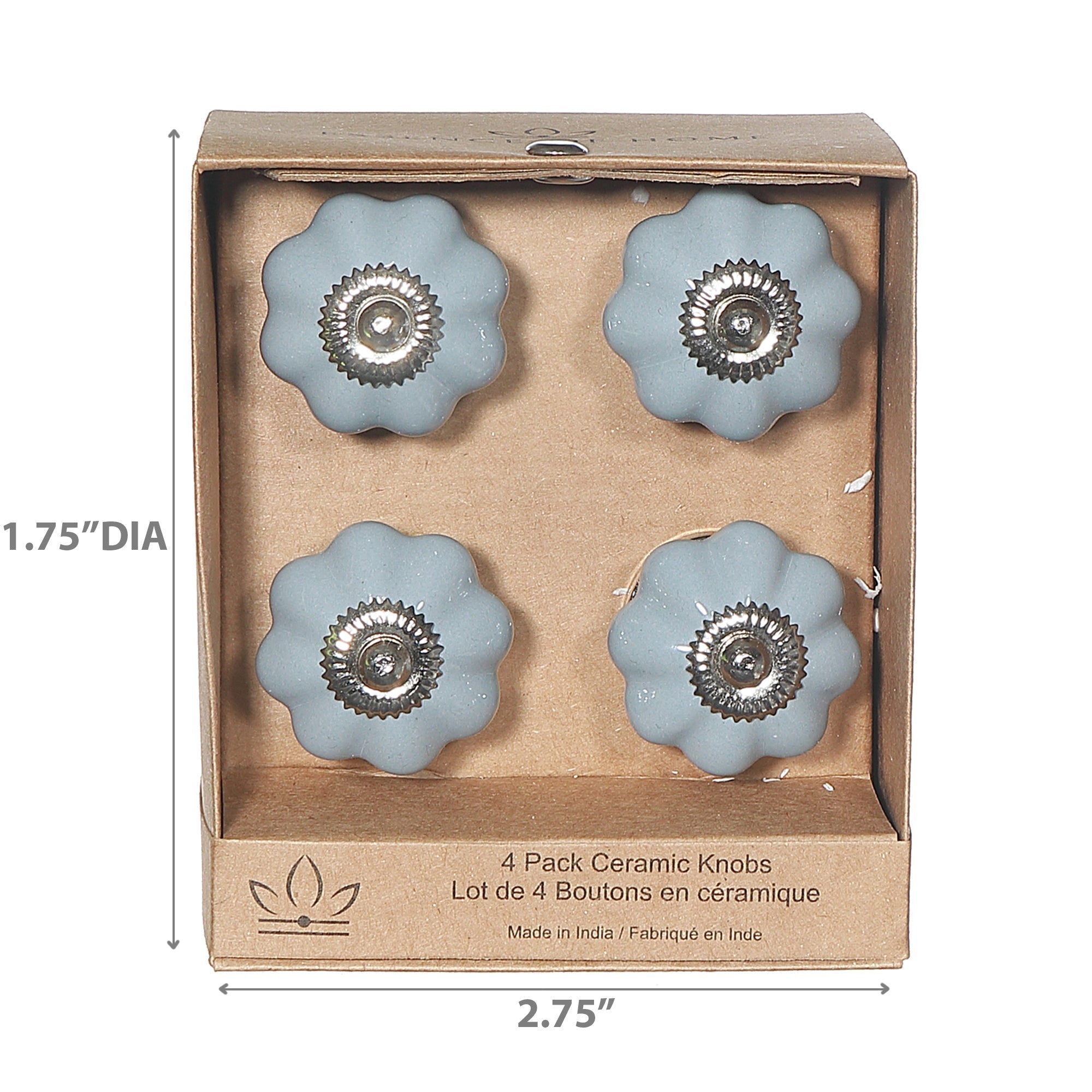 Grey Scalloped Ceramic Decorative Knob Set of 4 – Cabinet & Drawer Hardware, Home Decor