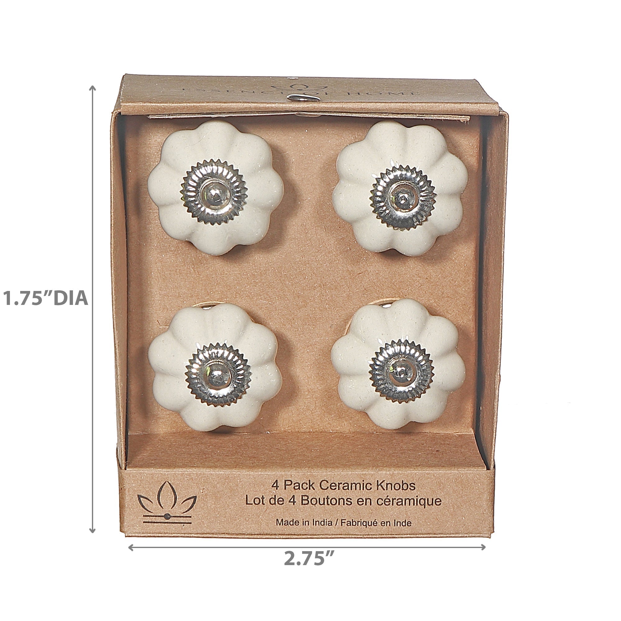 Ivory Scalloped Ceramic Decorative Knob Set of 4 – Cabinet & Drawer Hardware, Home Decor
