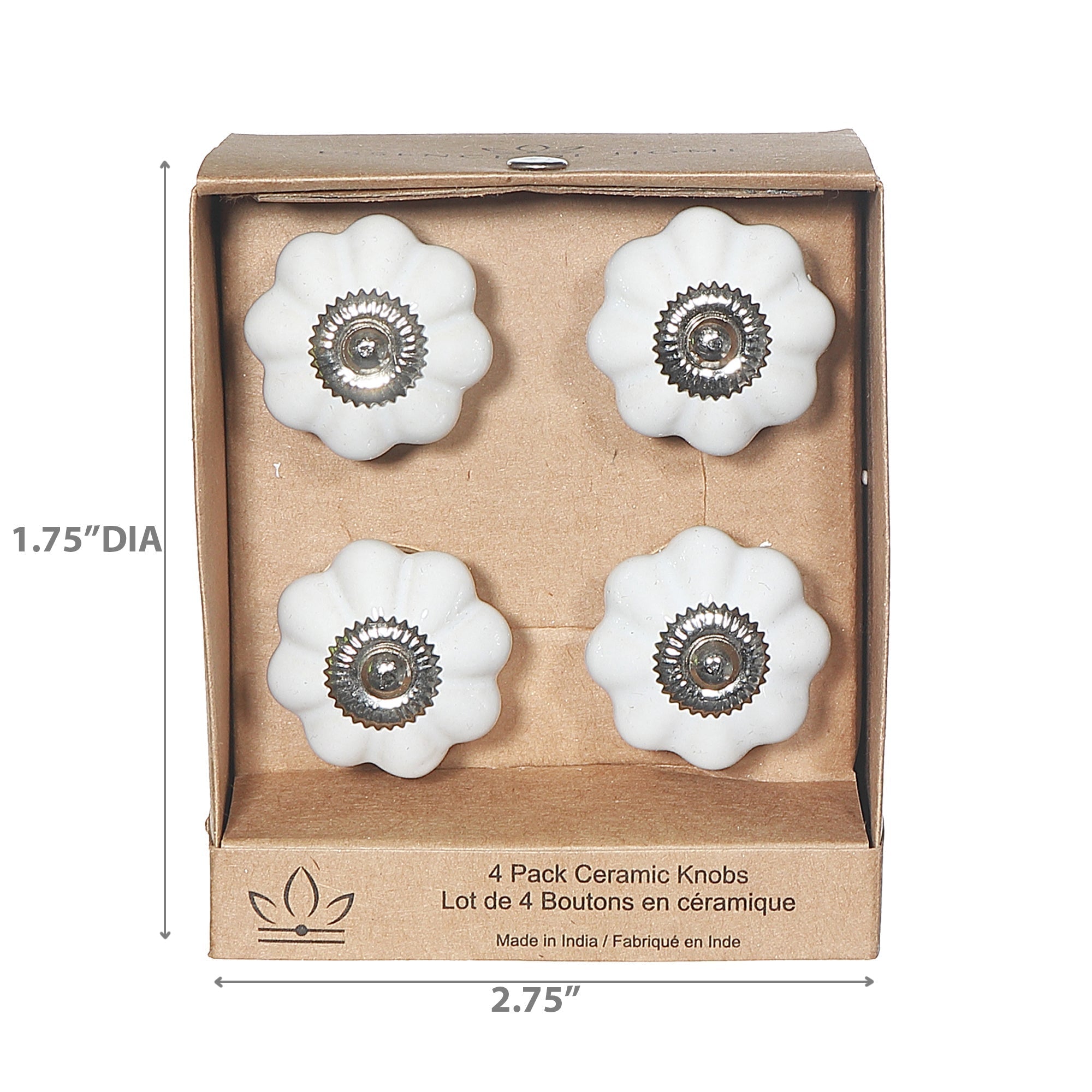 White Scalloped Ceramic Decorative Knob Set of 4 – Cabinet & Drawer Hardware, Home Decor