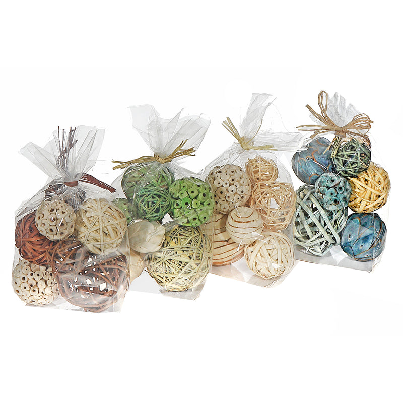 Decorative Vine Balls Mix In Poly Bag Assorted - Set of 4