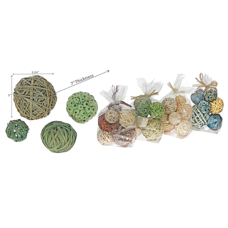 Decorative Vine Balls Mix In Poly Bag Assorted - Set of 4
