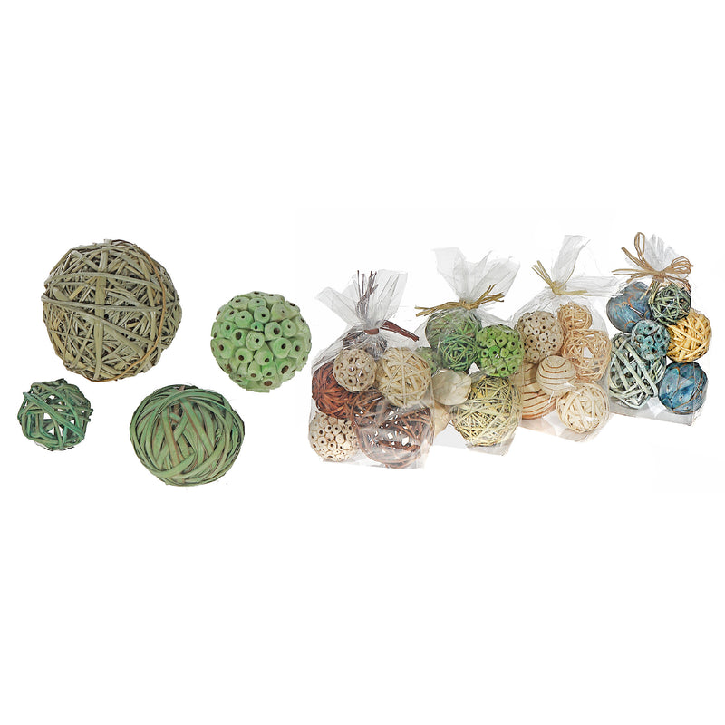 Decorative Vine Balls Mix In Poly Bag Assorted - Set of 4