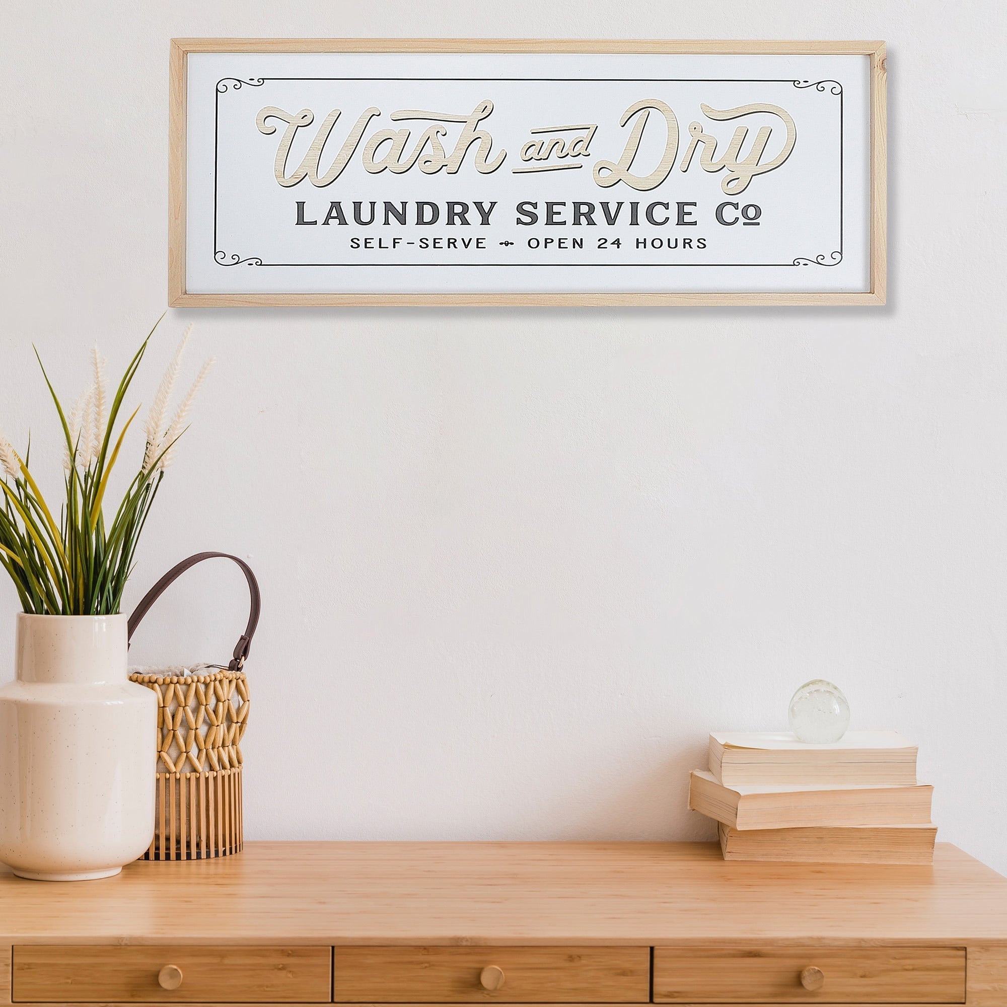 Framed Wooden Laundry Room Sign Wash And Dry, Rustic Farmhouse Laundry Decor