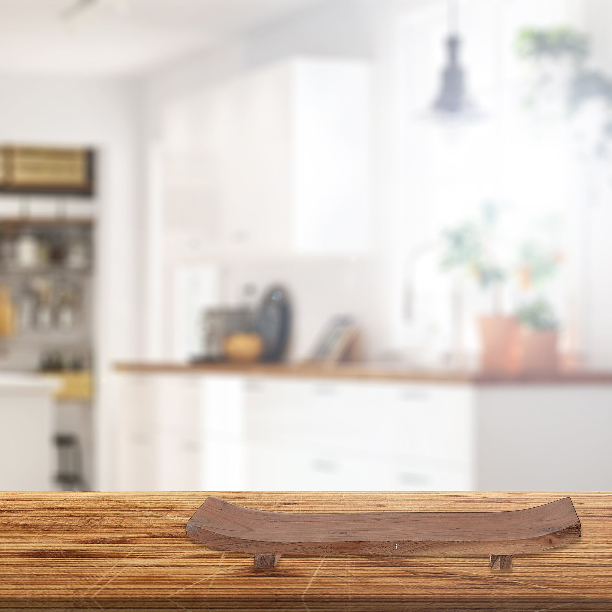 Acacia Wood Rectangular Boat Tray 18" Decorative Kitchen Serving Tray