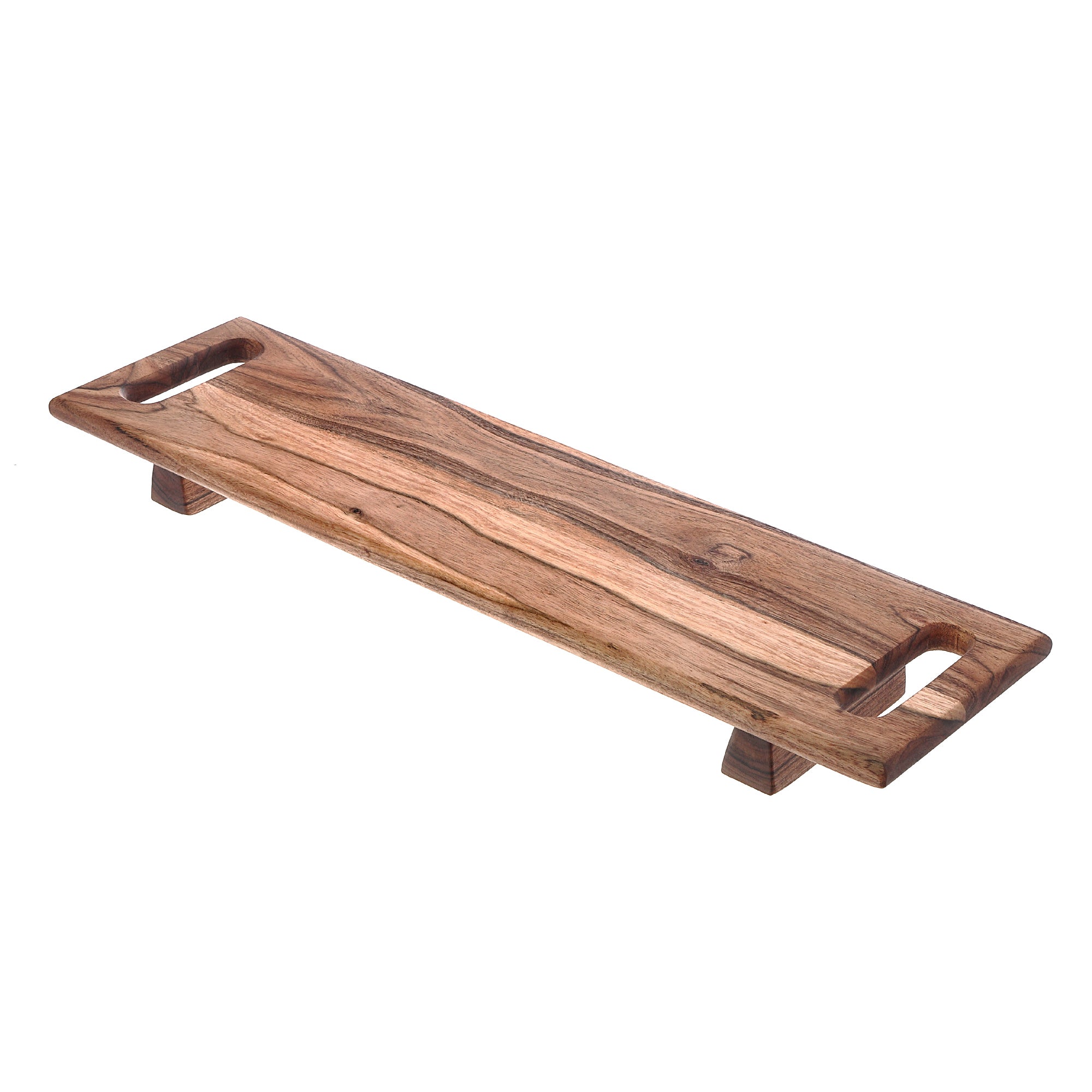 Acacia Wood Rectangular Serving Board With Dual Handles On Stand Kitchen Serving Tray