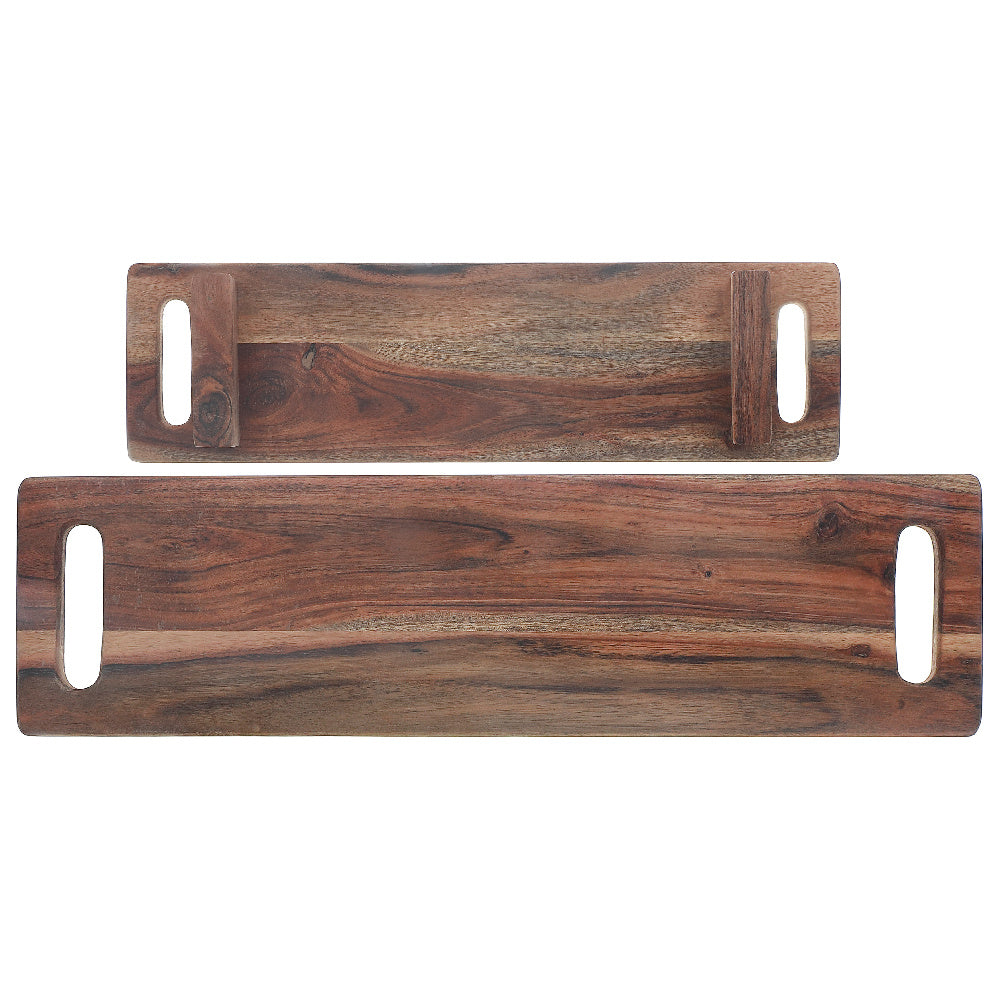 Acacia Wood Rectangle Serving Board with Dual Handles and Stand, Kitchen Tray, Cheese Board, Cutting Board, Party Platter