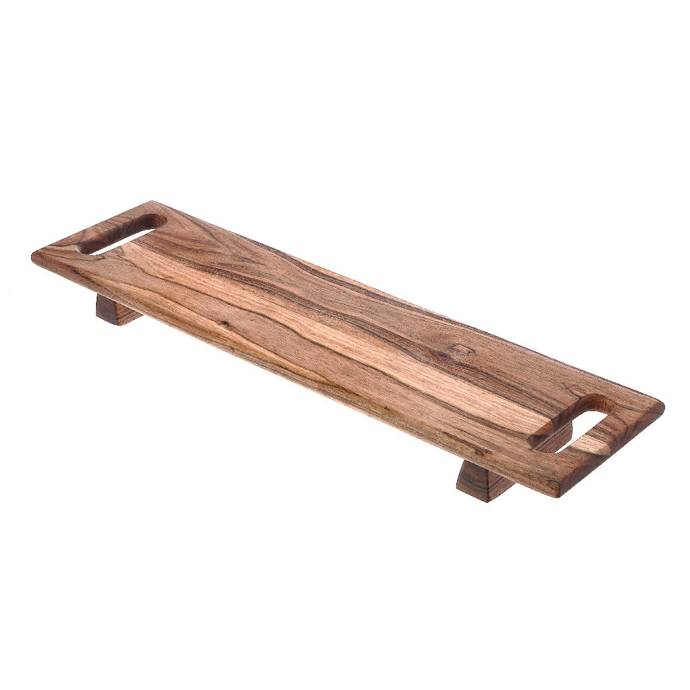 Acacia Wood Rectangle Serving Board with Dual Handles and Stand, Kitchen Tray, Cheese Board, Cutting Board, Party Platter