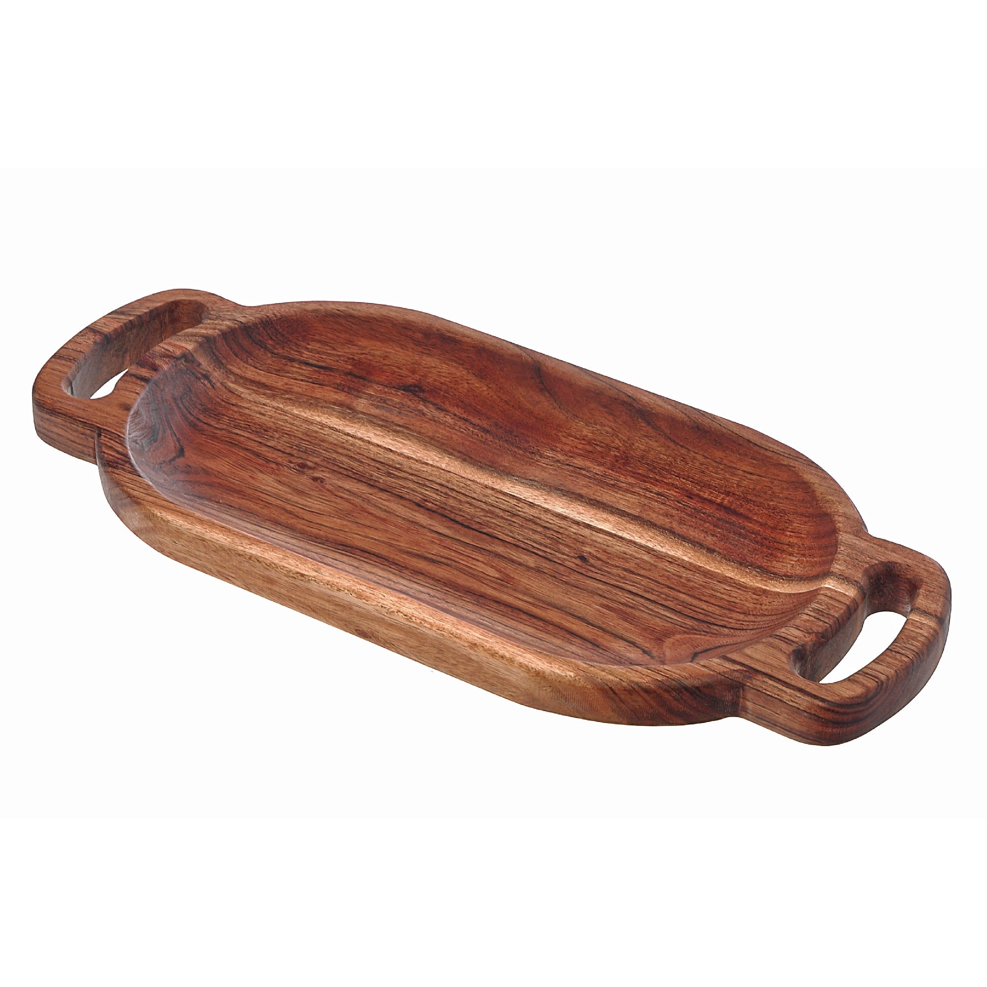 Acacia Wood Oval Serving Tray With Double Handle Decorative Kitchen Serving Tray