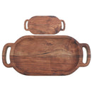Custom Acacia Wood Oval Serving Tray With Double Handle