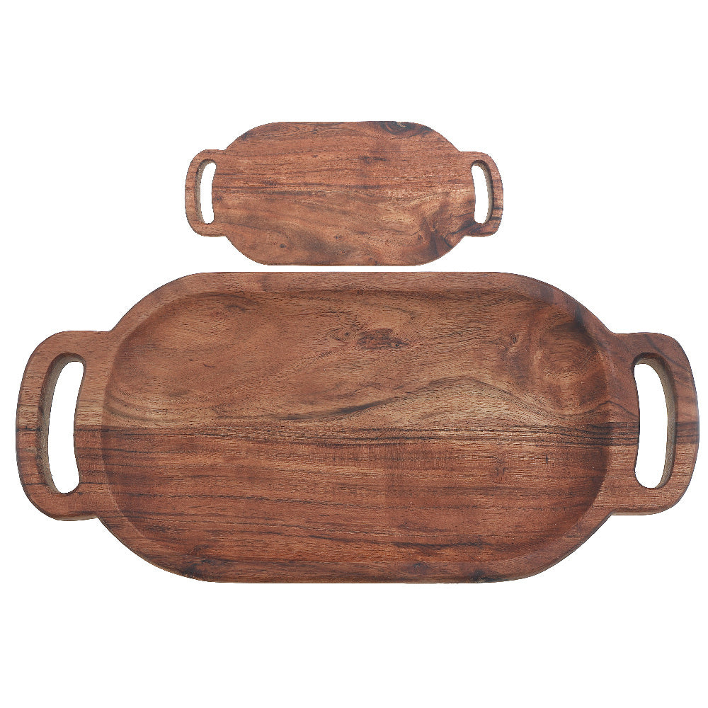 Acacia Wood Oval Serving Tray with Double Handles, Kitchen Platter, Cheese Board, Party Serving Tray, Entertaining Board