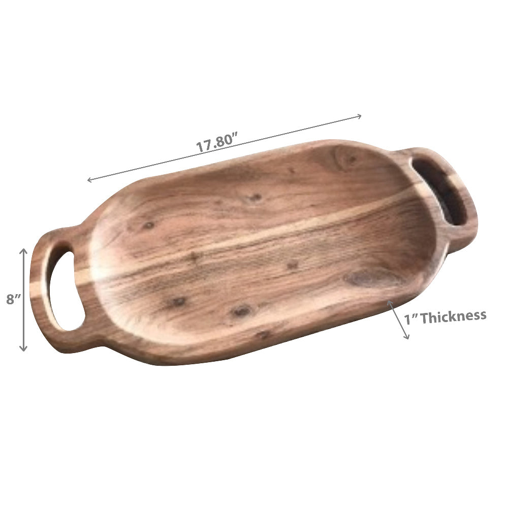 Acacia Wood Oval Serving Tray with Double Handles, Kitchen Platter, Cheese Board, Party Serving Tray, Entertaining Board