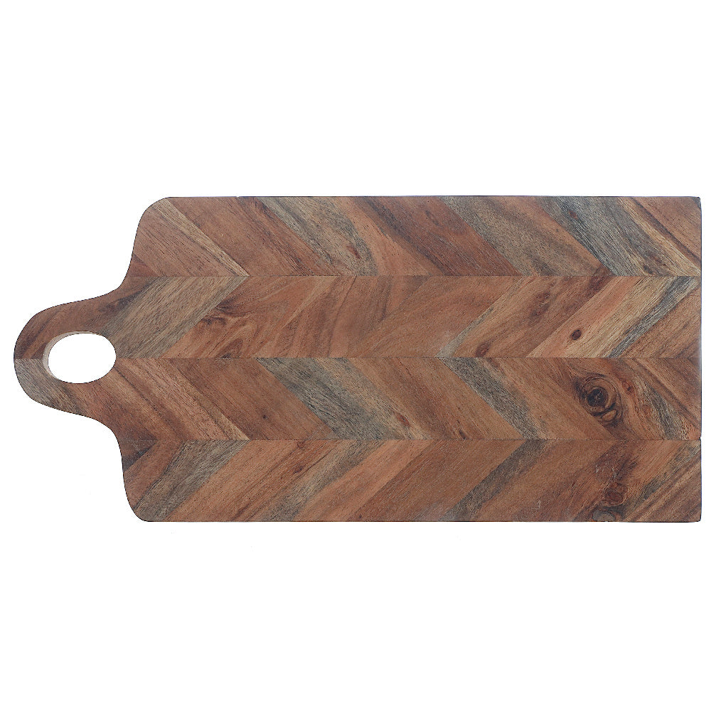 Acacia Wood Rectangle Chevron Serving Board with Handle, Kitchen Tray, Cheese Board, Cutting Board, Entertaining Platter